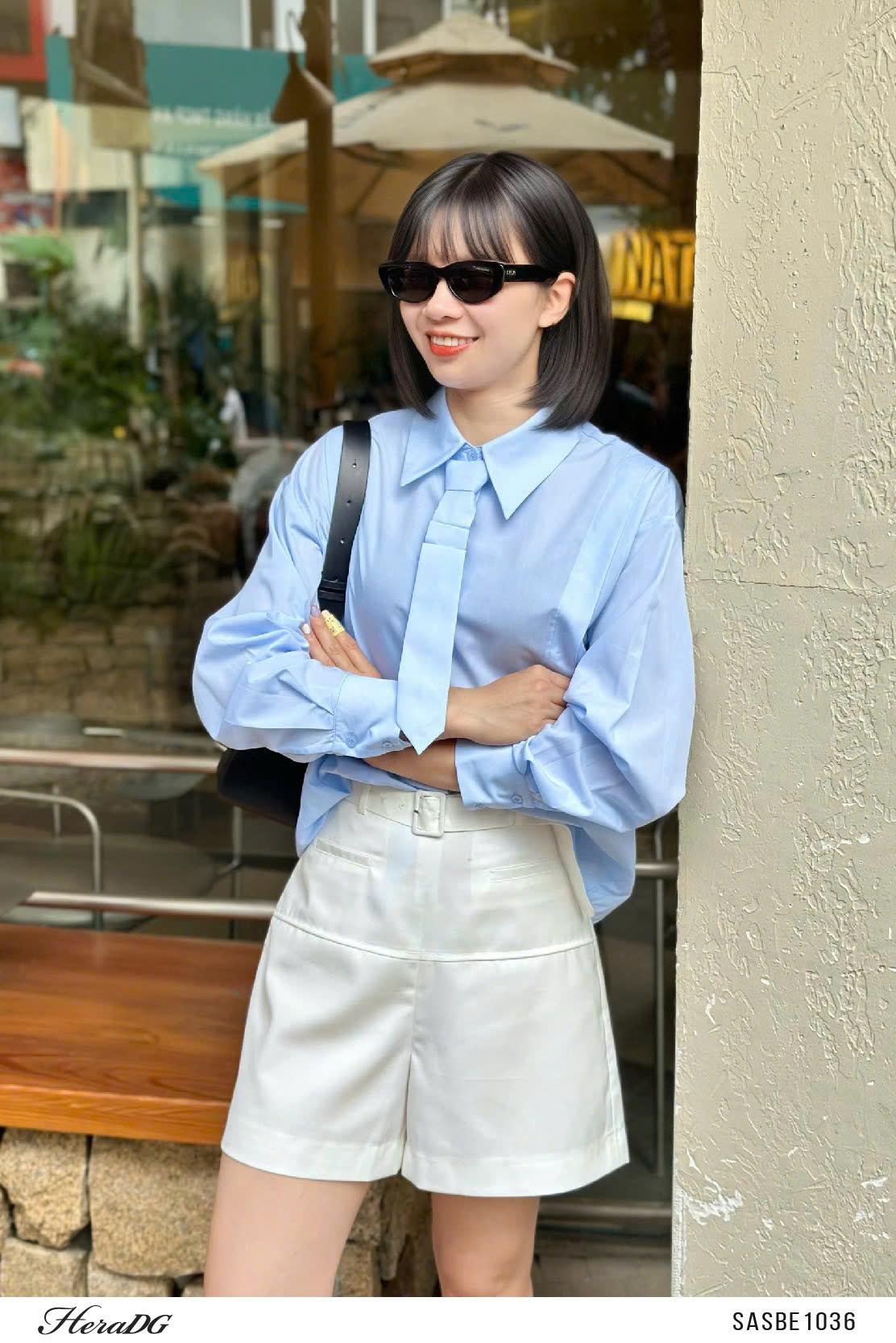 Áo sơ mi cà vạt đính nơ