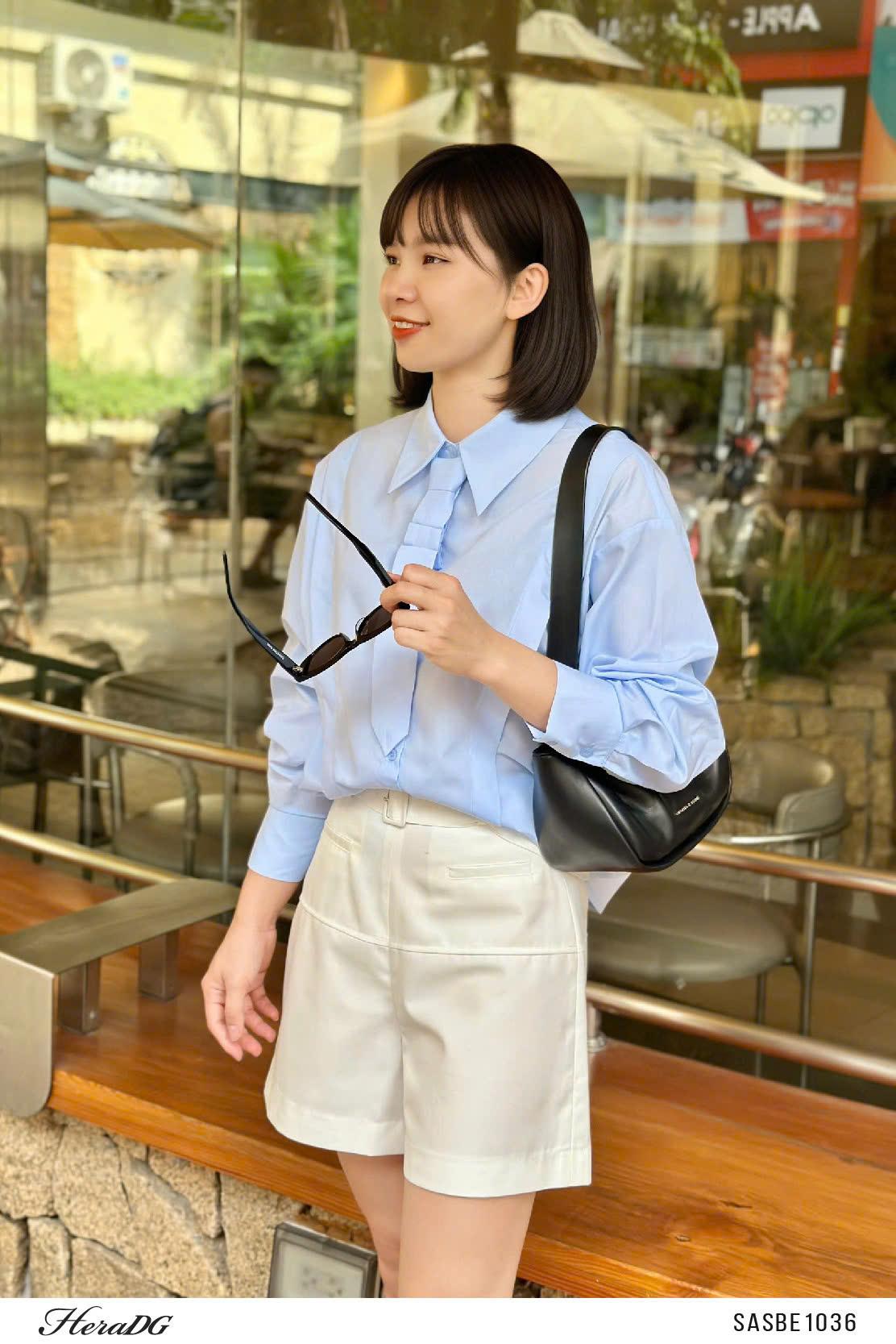 Áo sơ mi cà vạt đính nơ