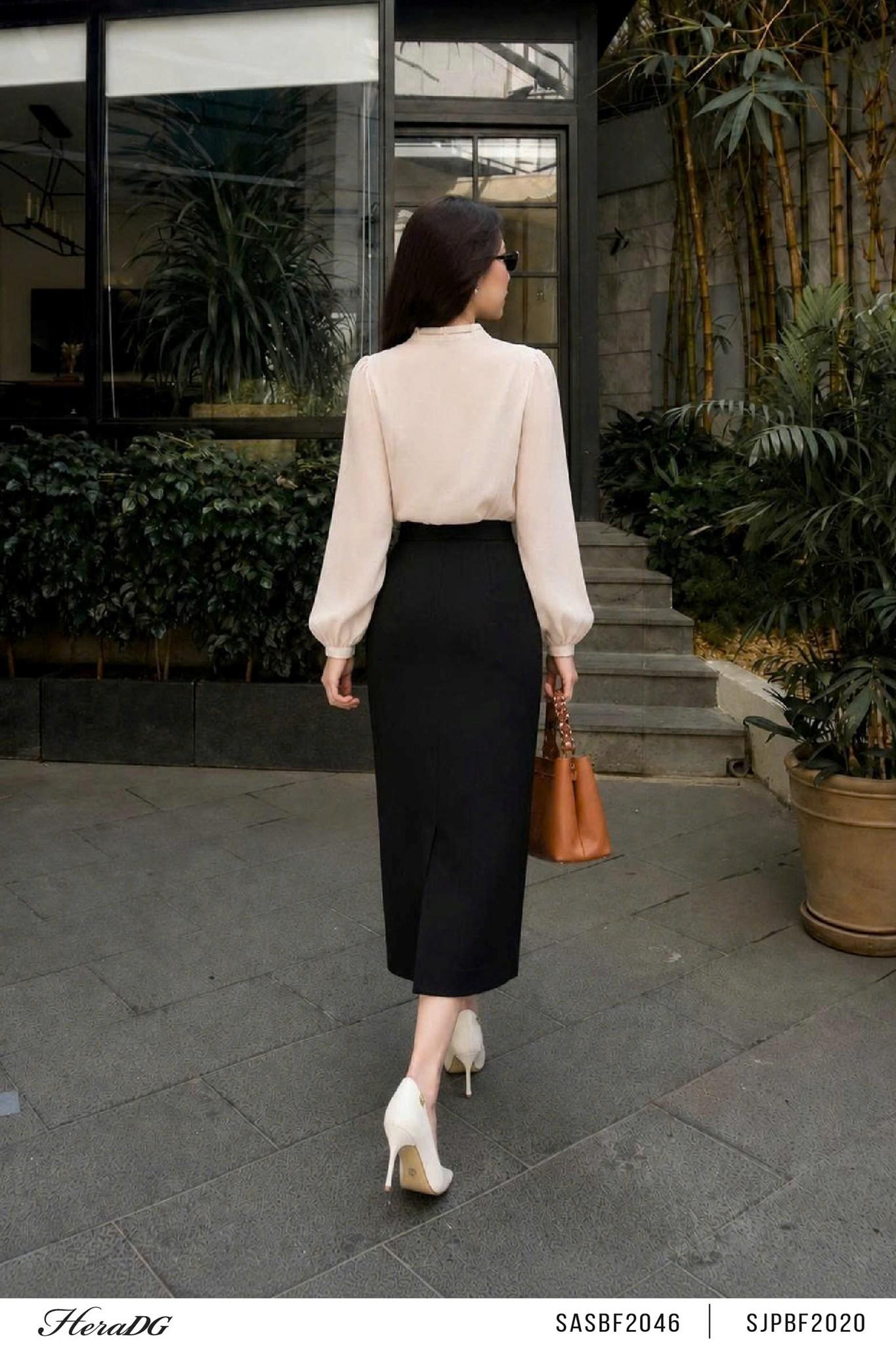 Áo sơ mi cổ luồn dây thắt nơ