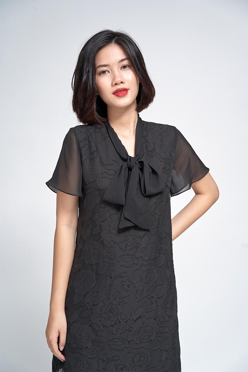 Đầm suông nơ cổ