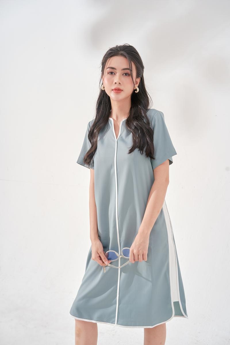 Đầm suông phối sườn