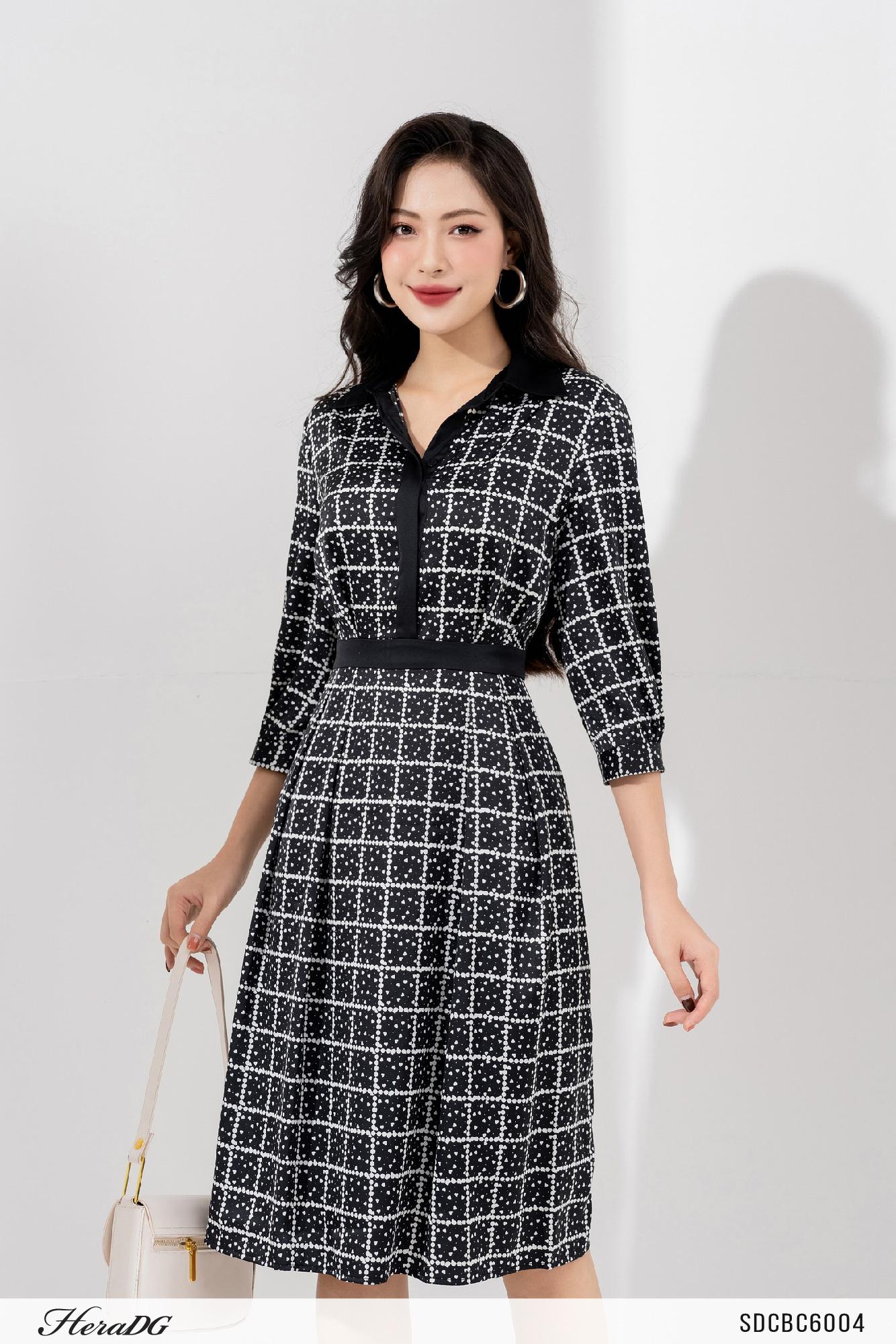 Đầm A cổ đức thắt eo