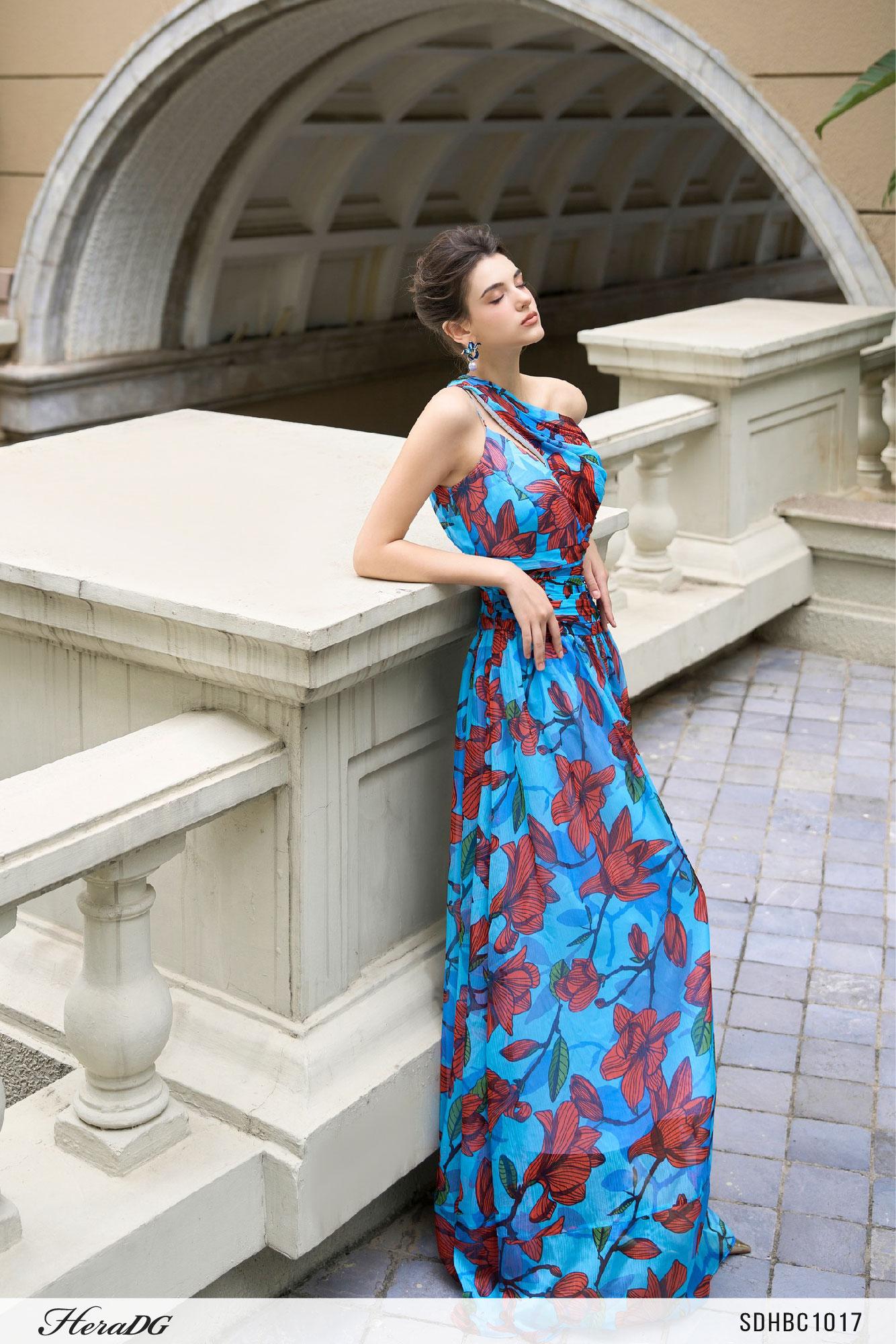 Đầm dạ hội xoè lệch vai