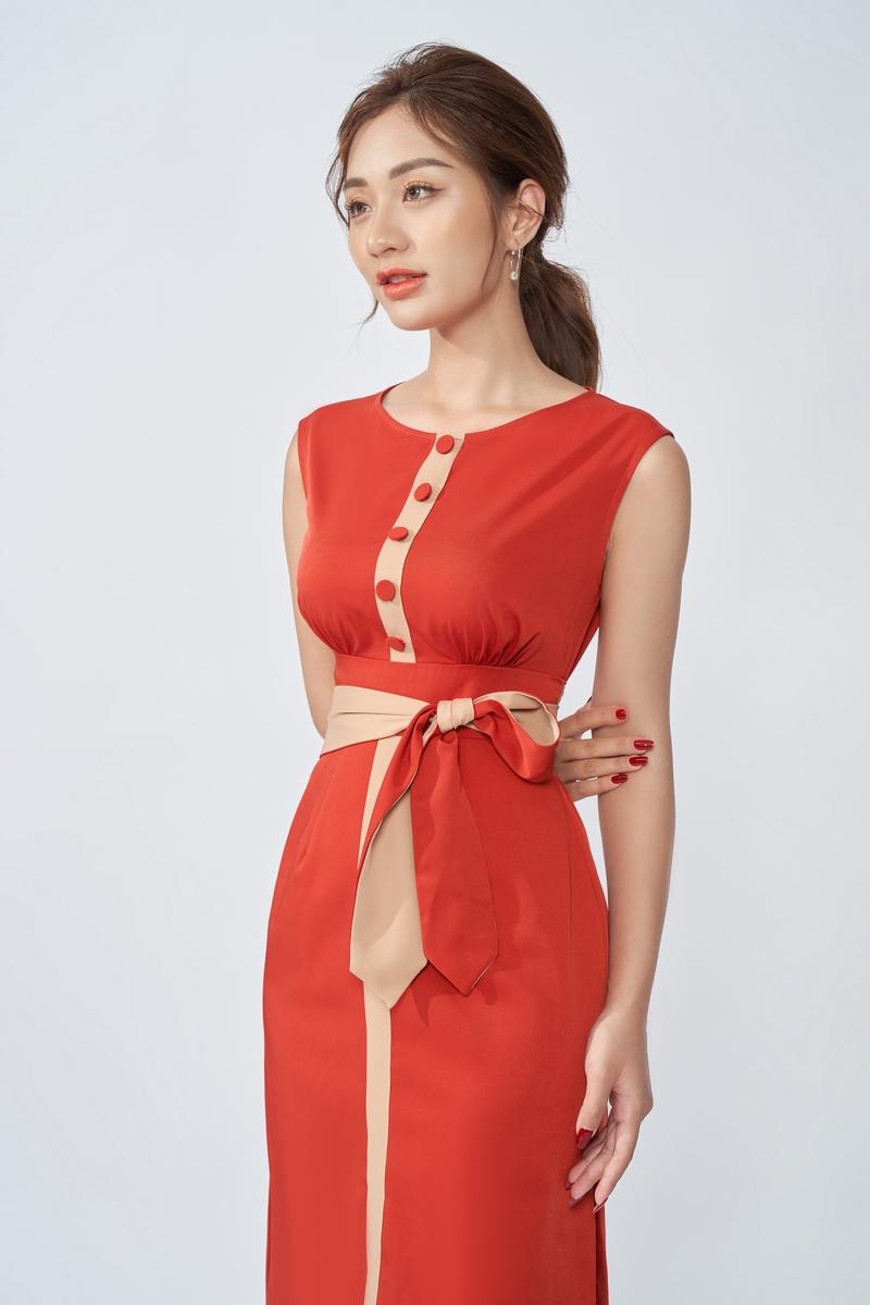 Đầm sát nách phối màu