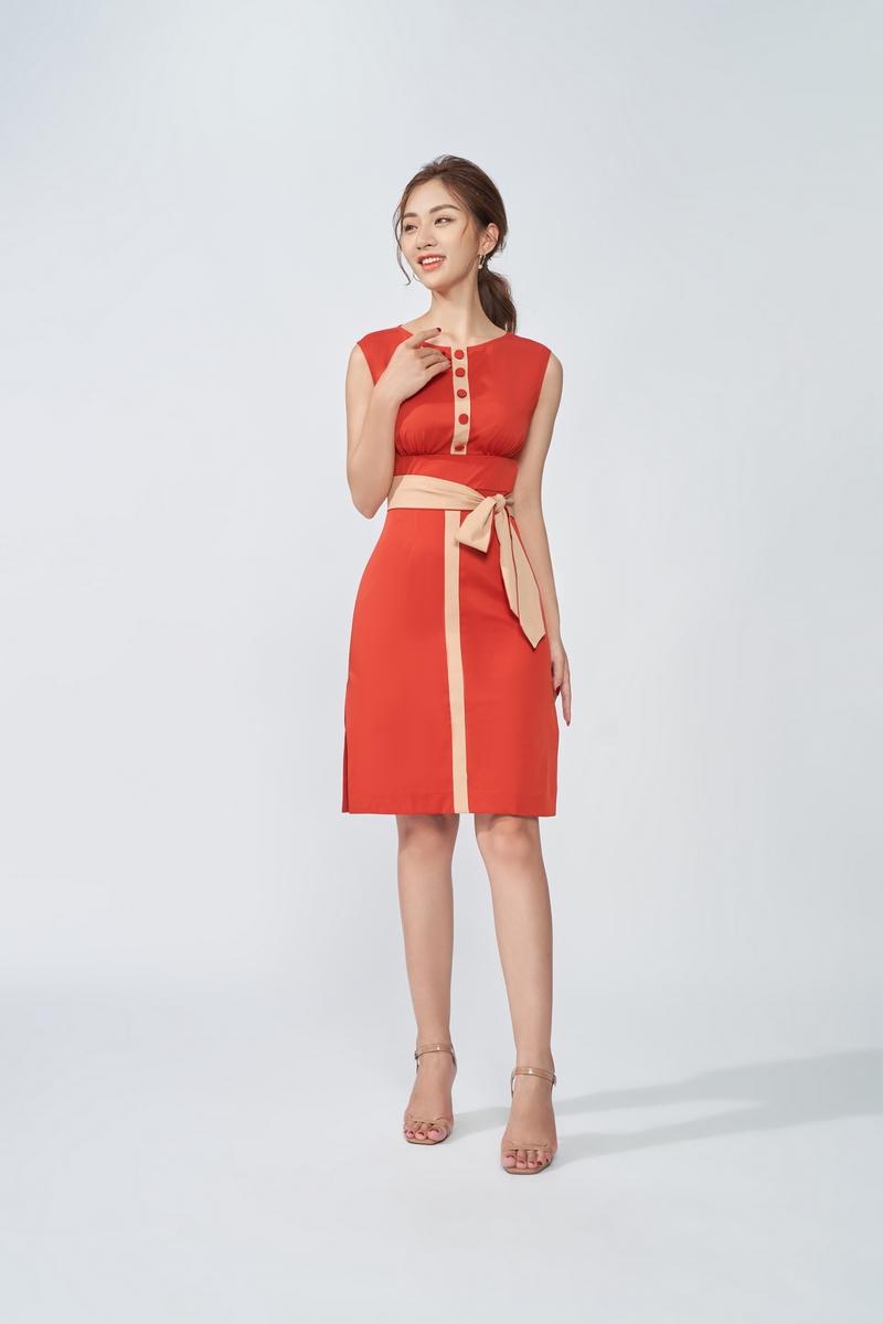 Đầm sát nách phối màu