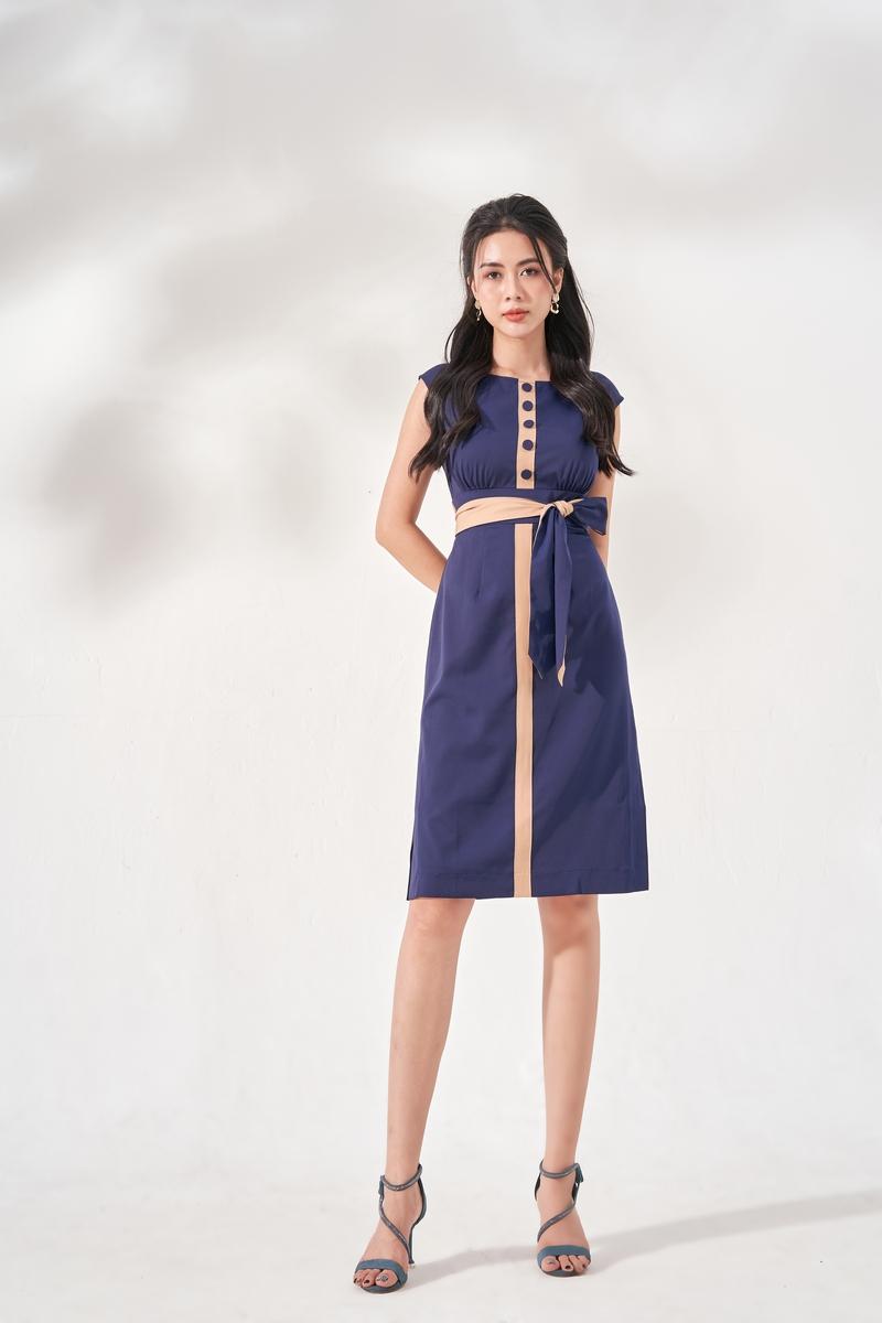 Đầm sát nách phối màu