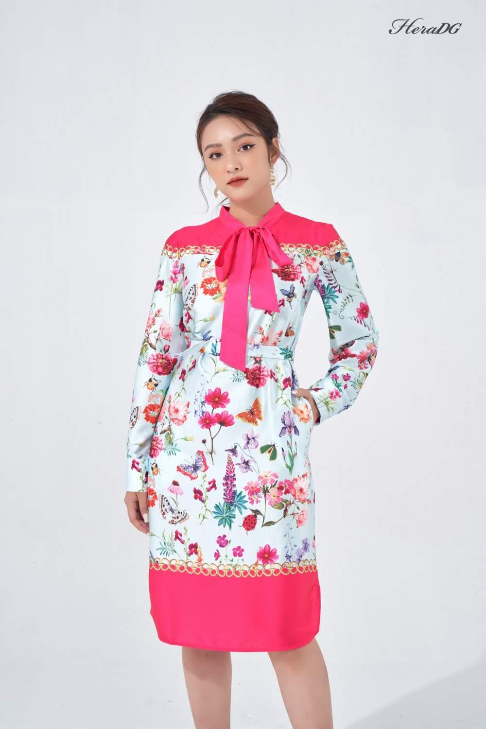 Đầm suông nơ cổ