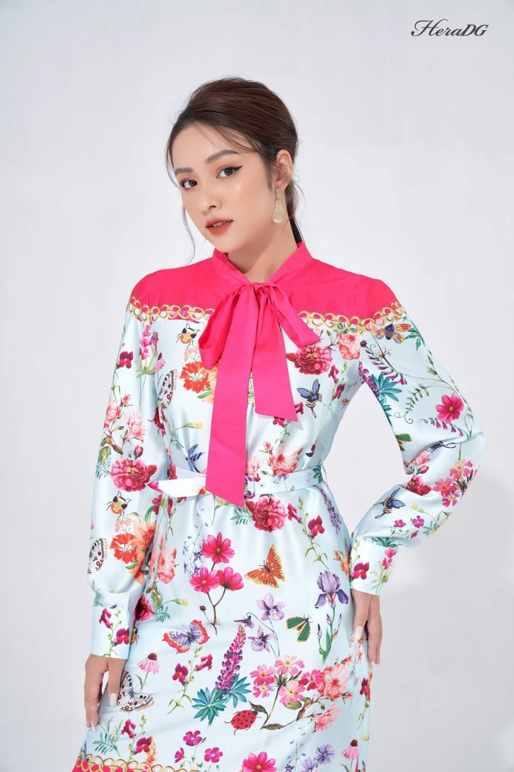 Đầm suông nơ cổ
