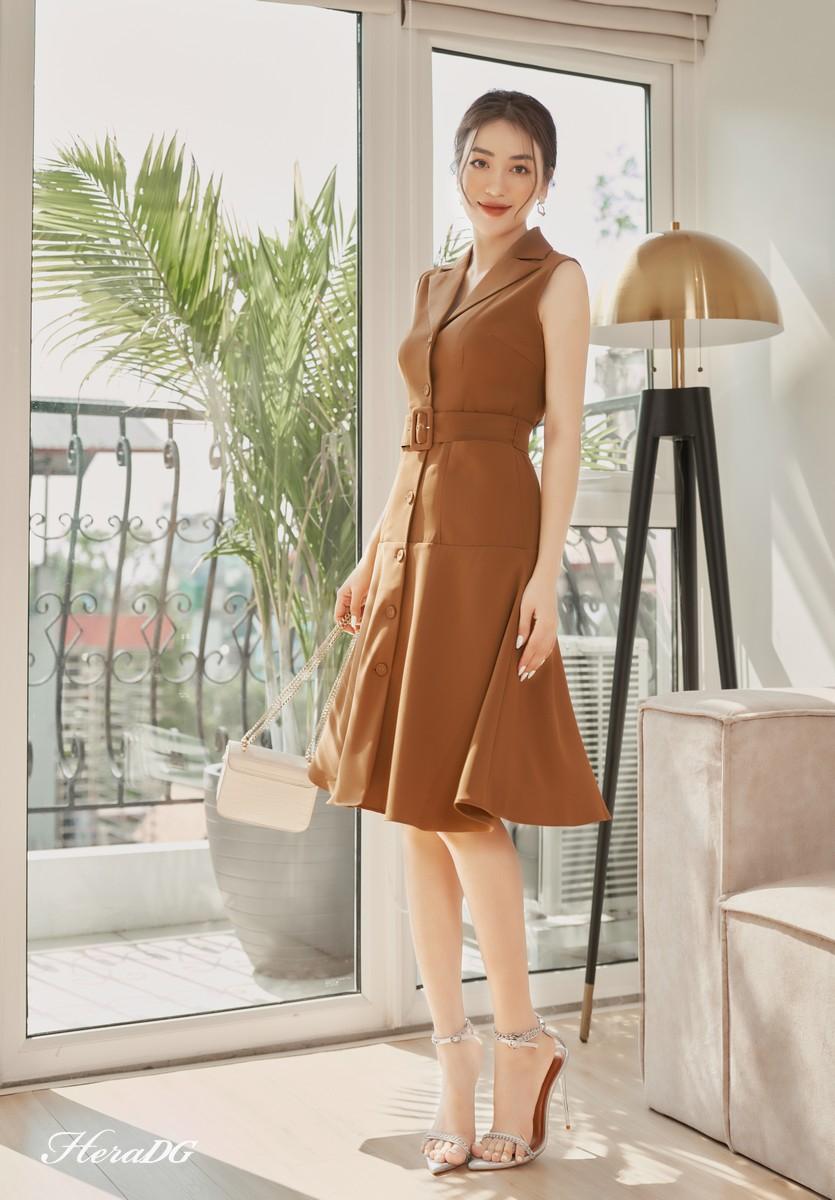 Đầm xòe A cổ 2 ve