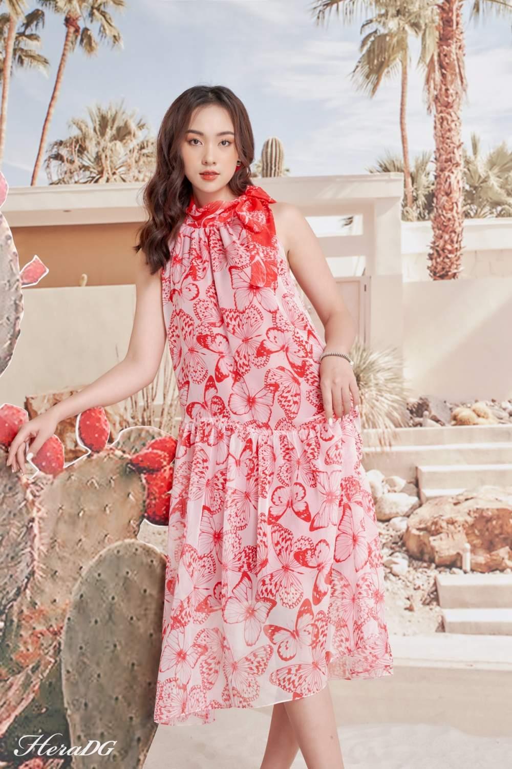 Đầm  maxi buộc nơ cổ