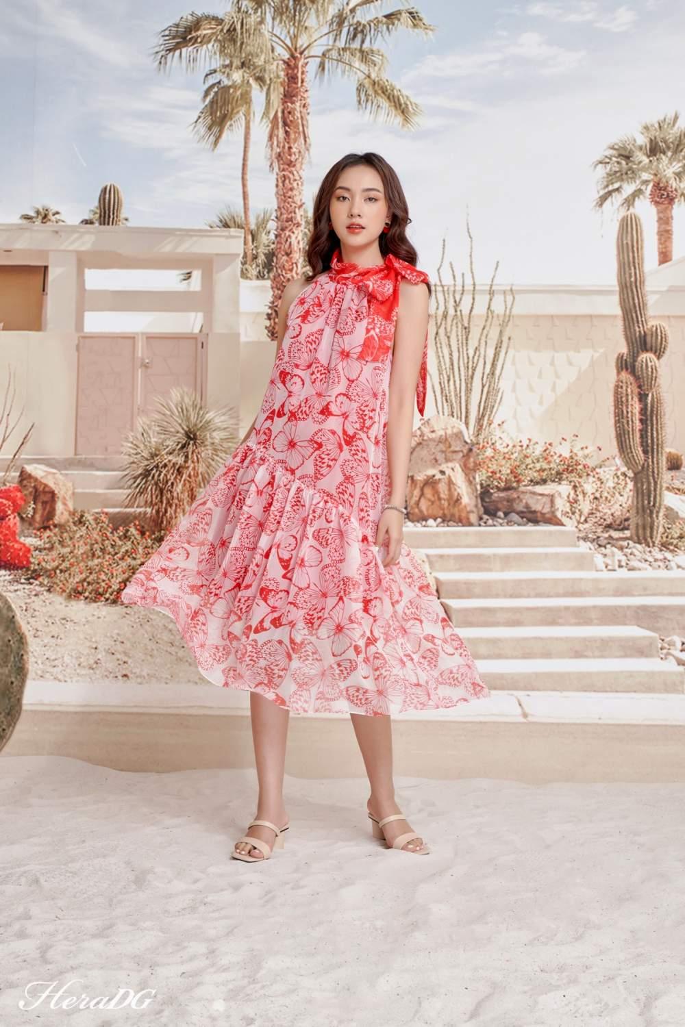 Đầm  maxi buộc nơ cổ
