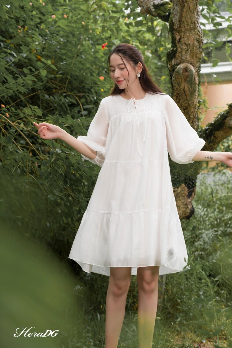 Đầm suông nhún chun ngực