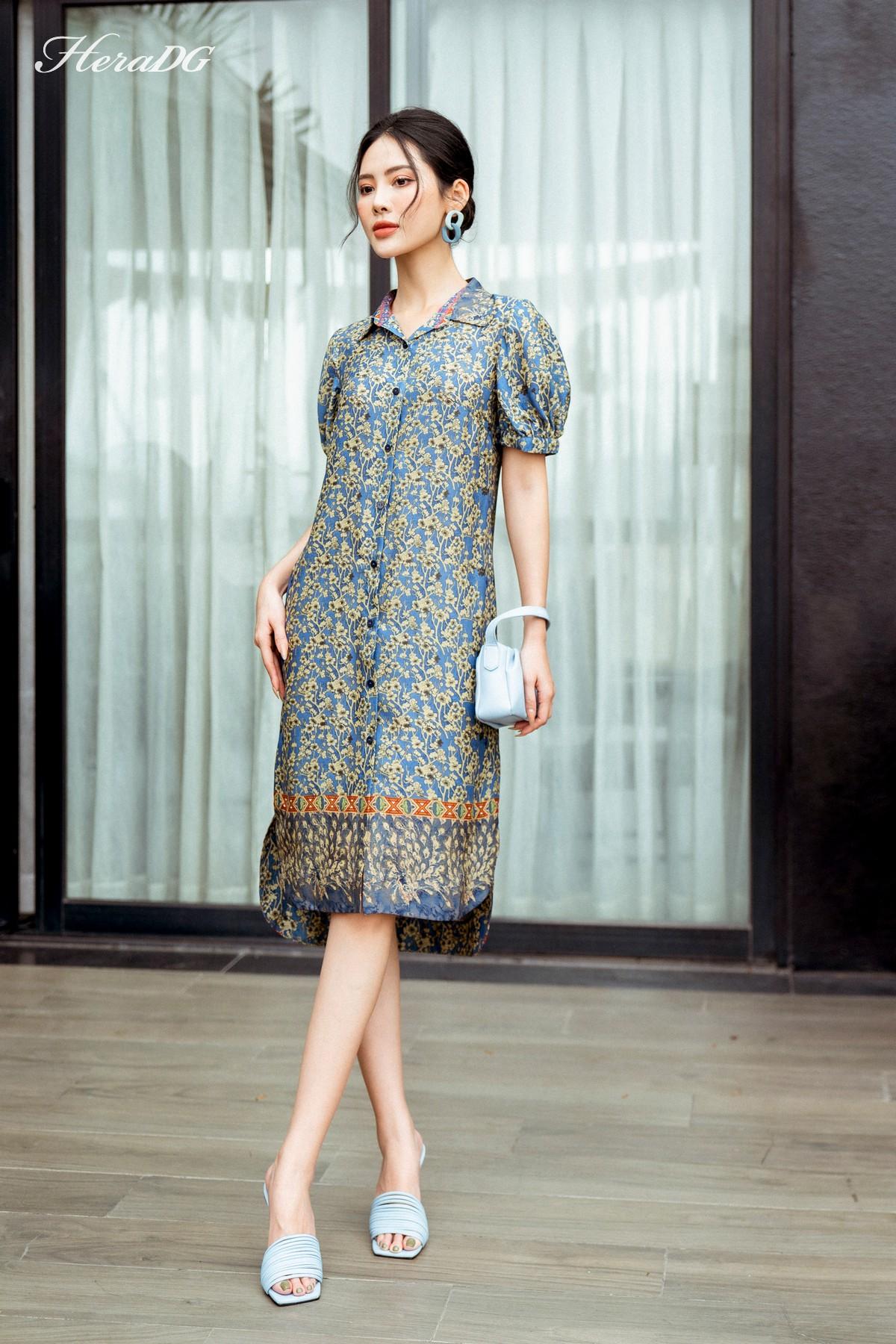 Đầm sơ mi tay bồng