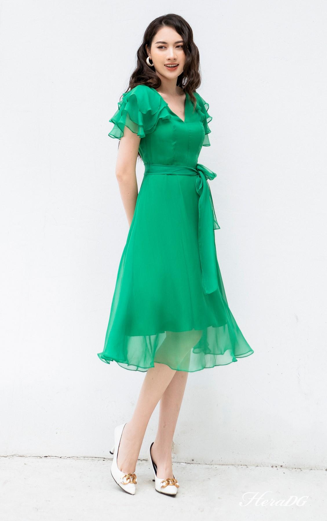 Đầm xoè tay bèo, nơ eo