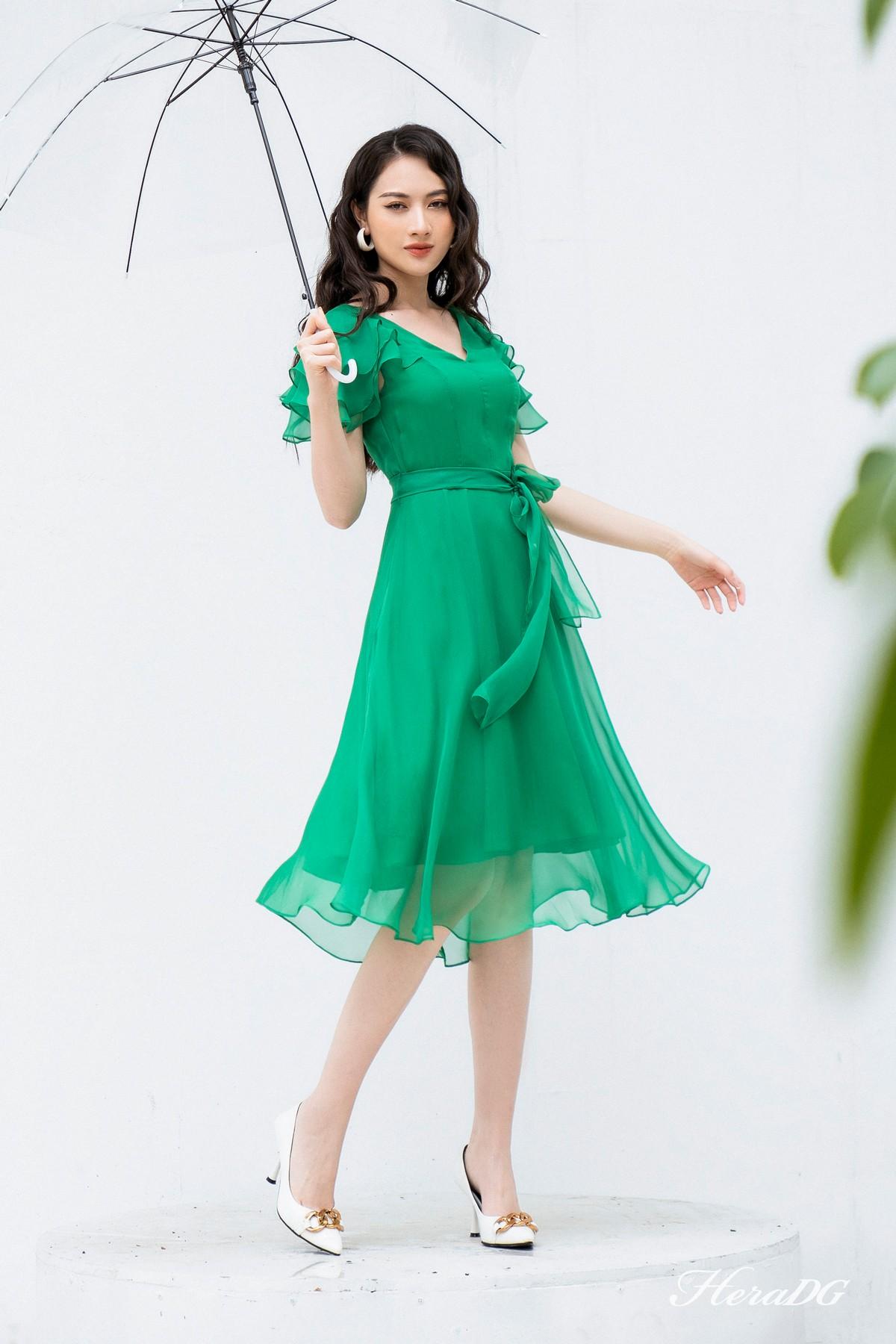 Đầm xoè tay bèo, nơ eo