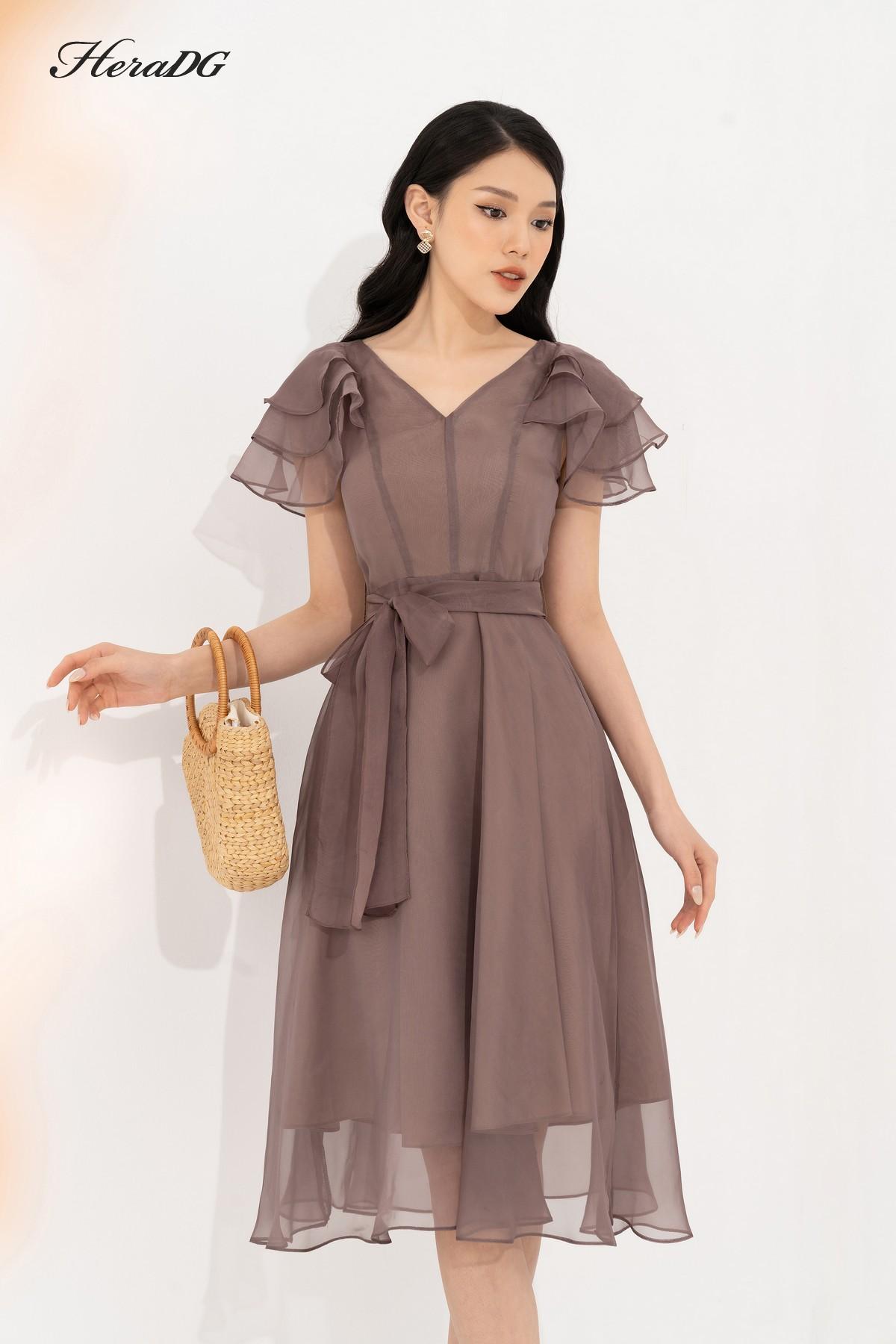 Đầm xoè tay bèo, nơ eo