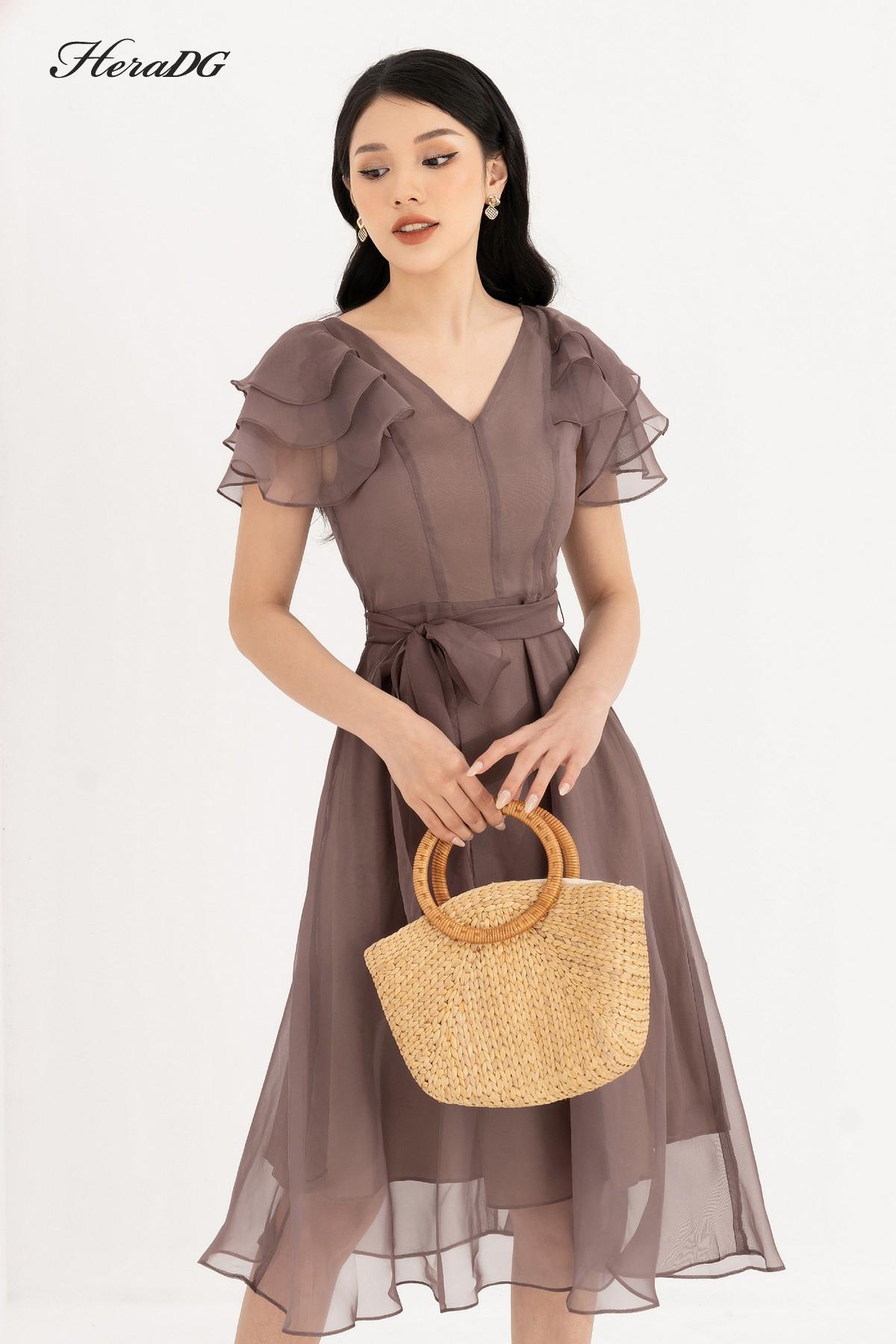 Đầm xoè tay bèo, nơ eo