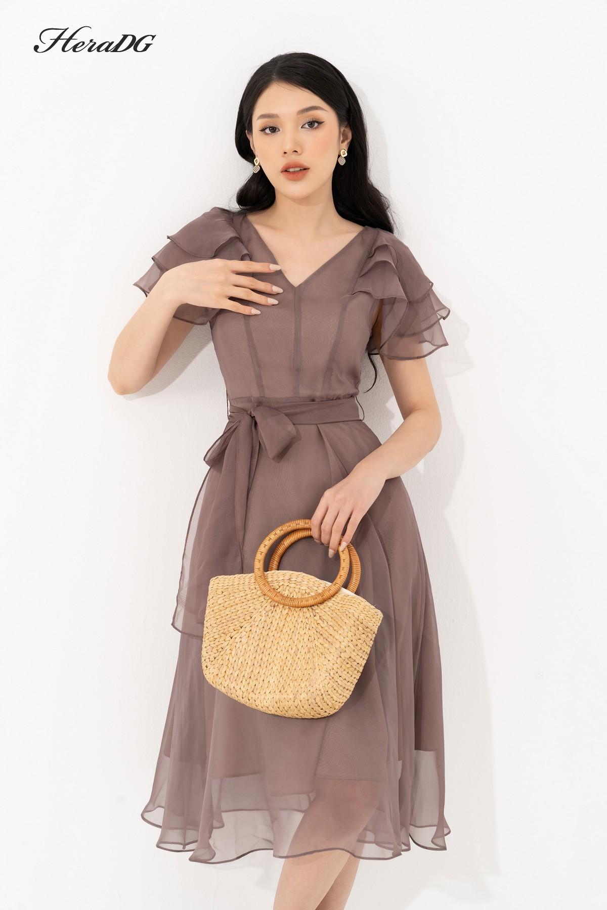 Đầm xoè tay bèo, nơ eo