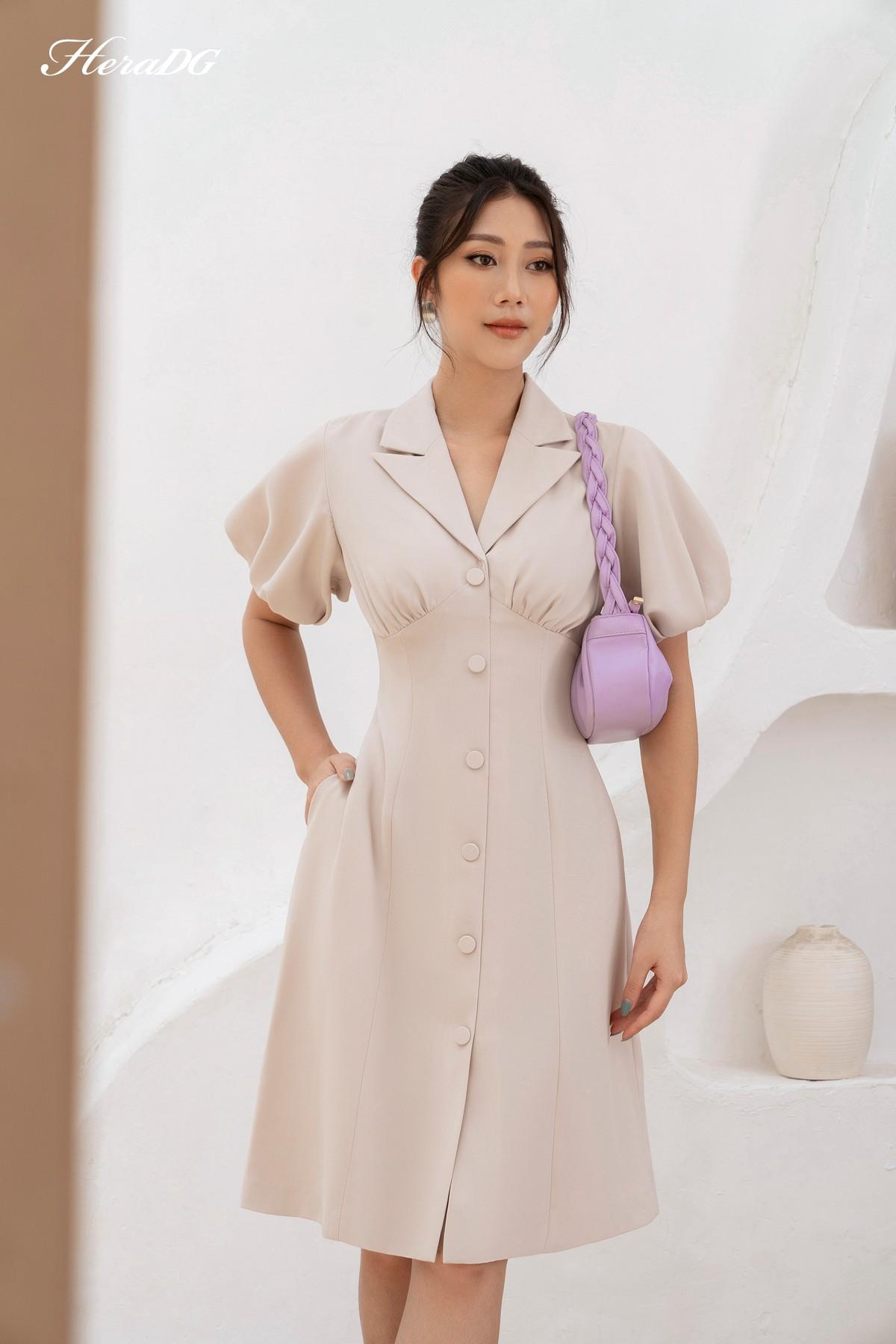 Đầm A cổ 2 ve