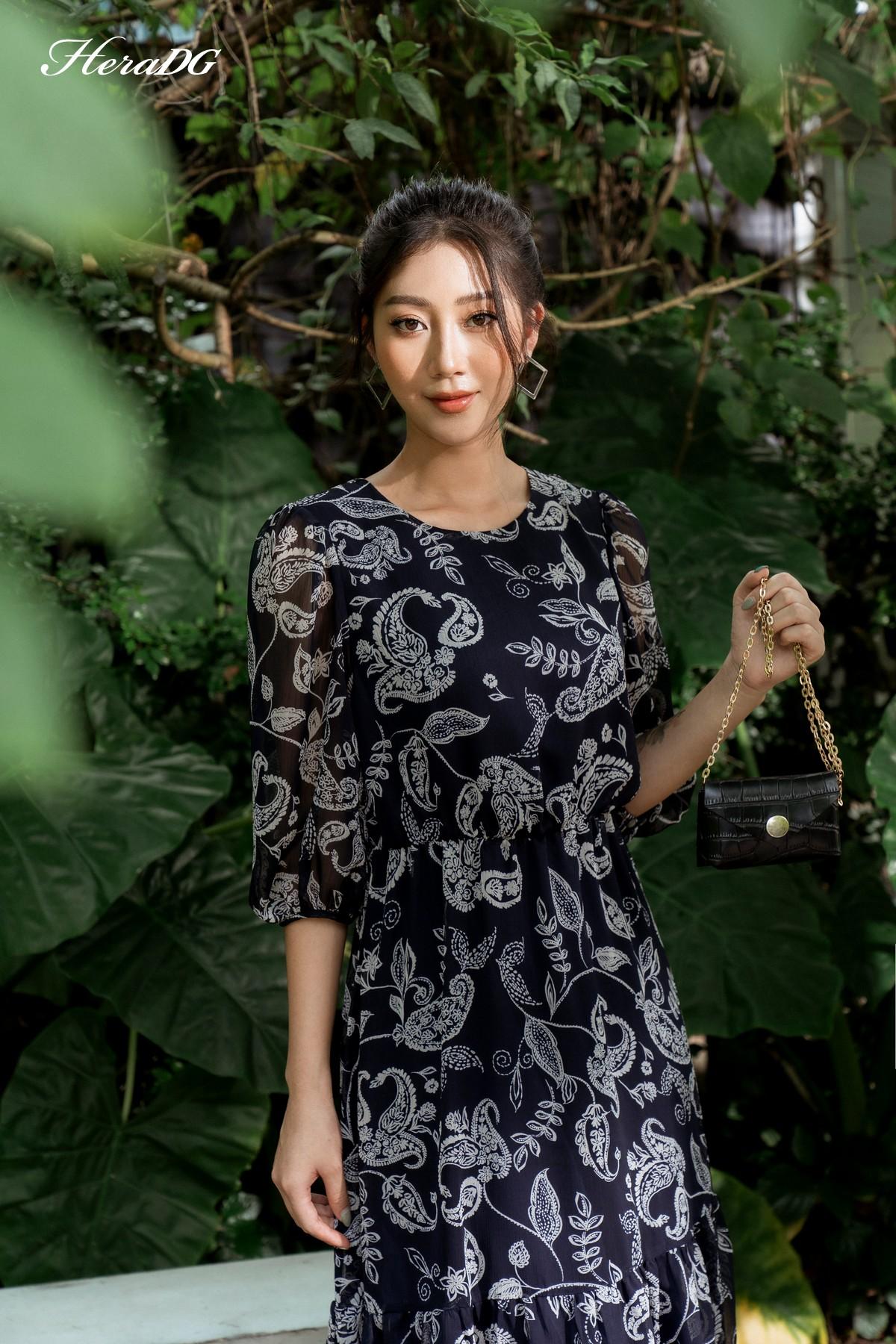 Đầm maxi xếp nhún