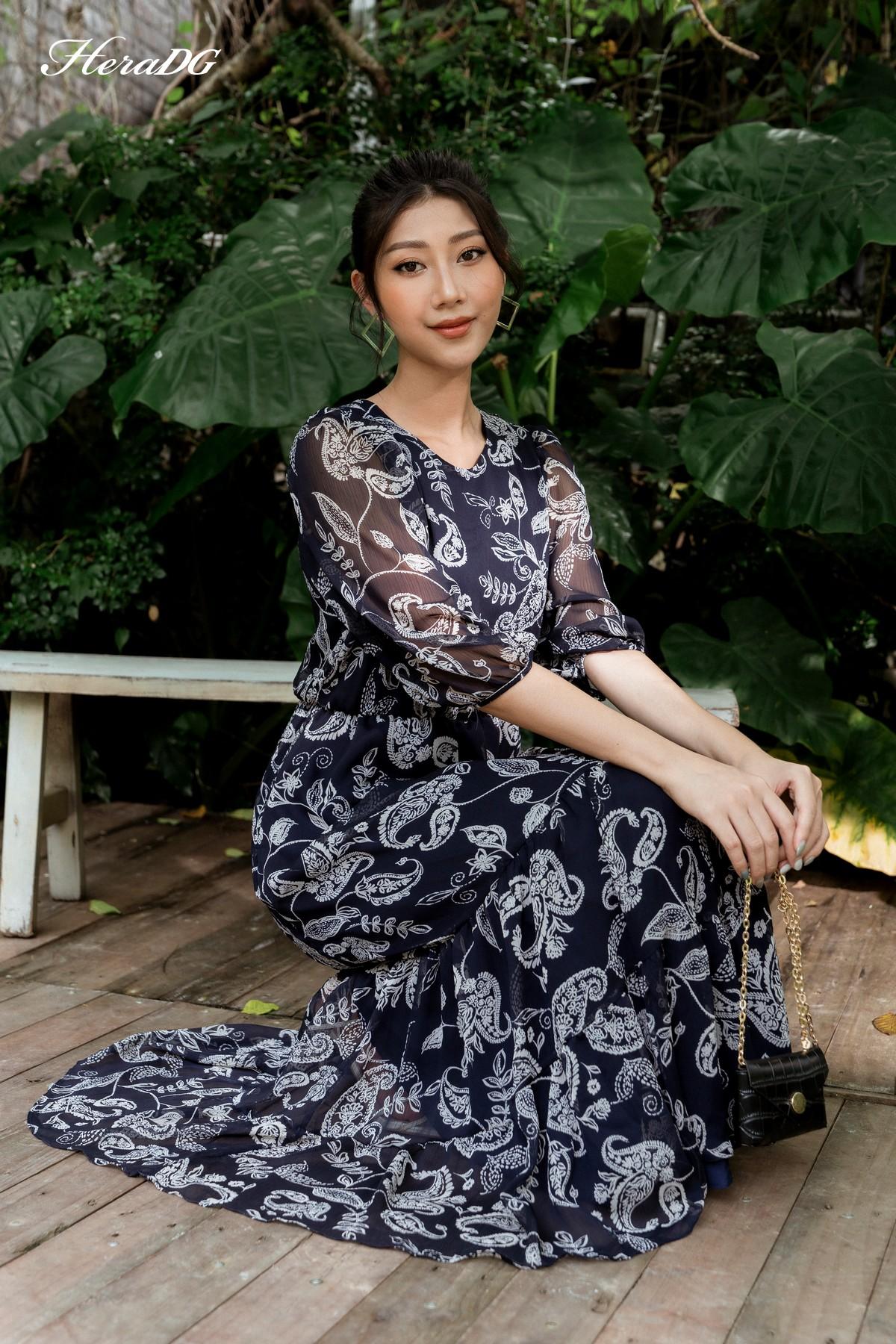 Đầm maxi xếp nhún