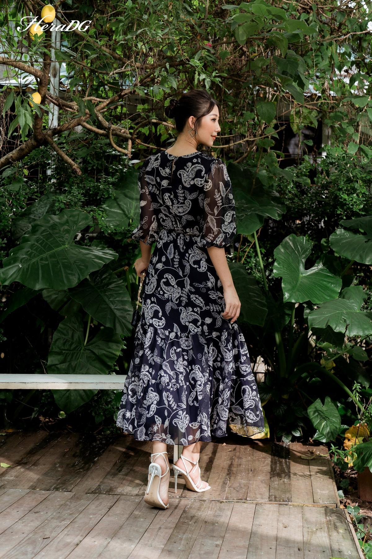 Đầm maxi xếp nhún