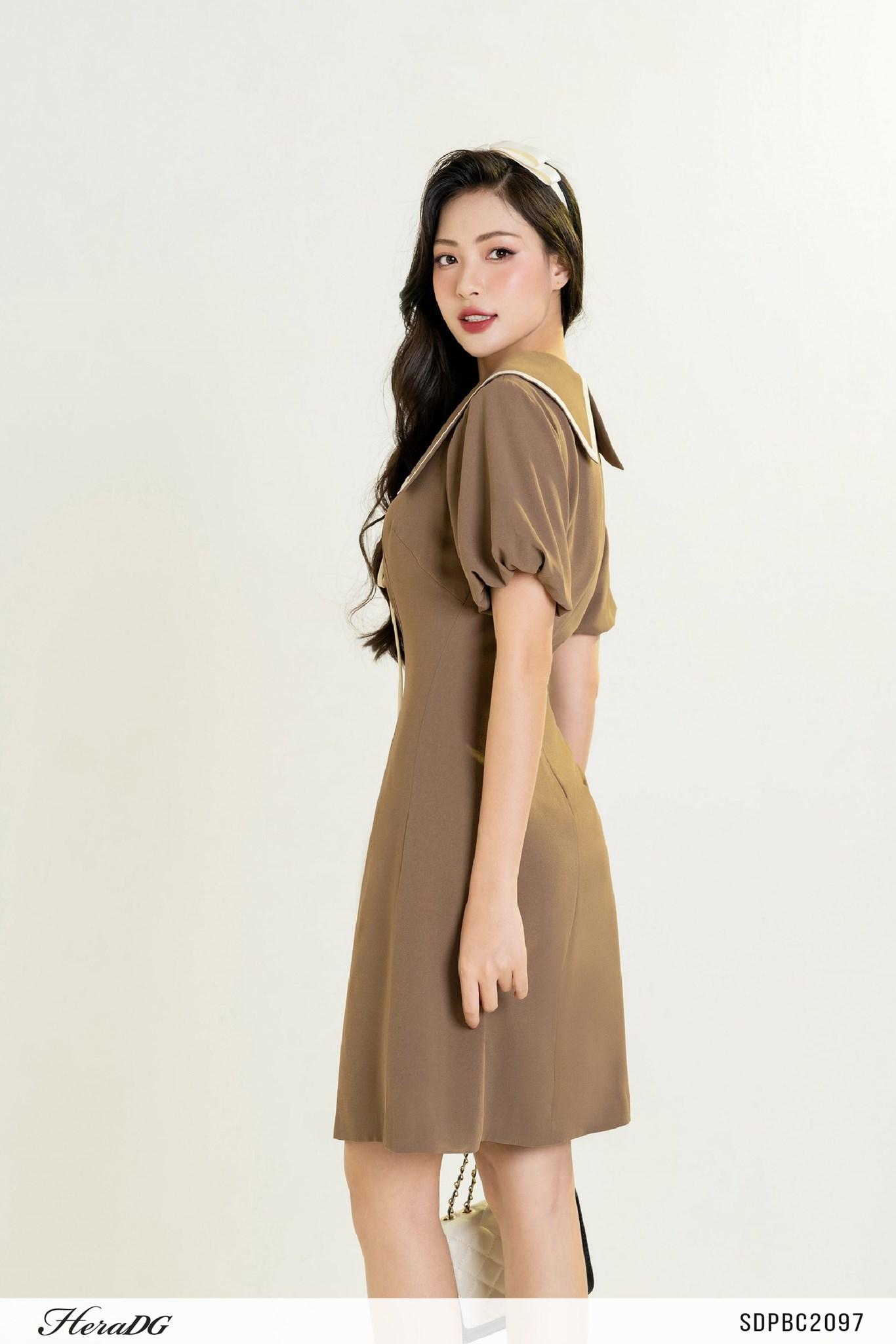 Đầm A tay bồng thắt dây nơ
