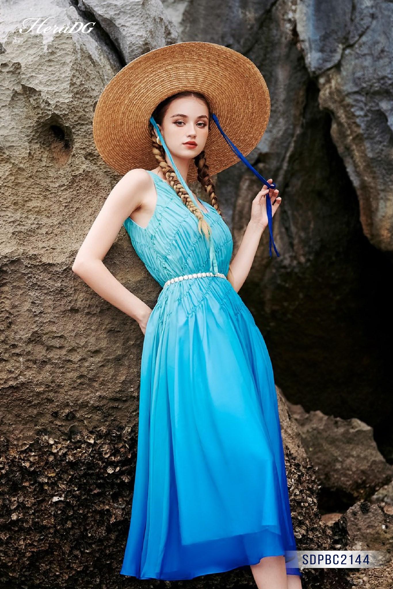 Đầm maxi nhún chéo thân