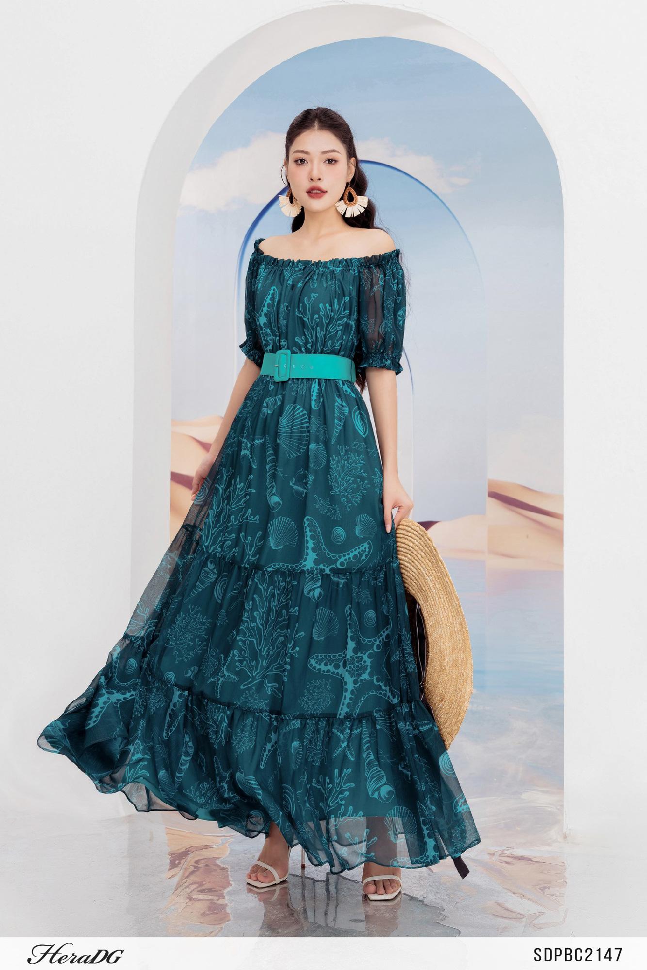 Đầm maxi trễ vai