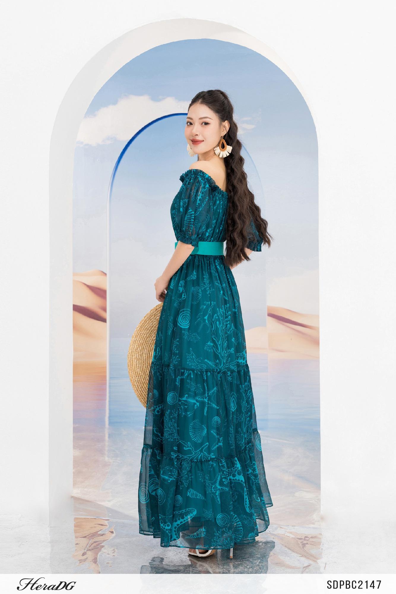 Đầm maxi trễ vai