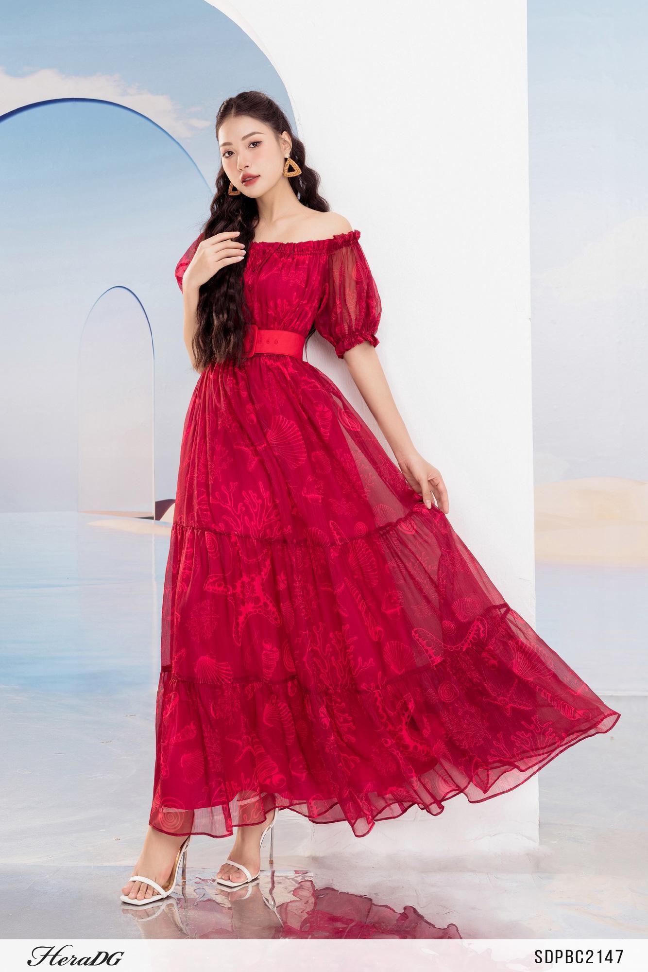 Đầm maxi trễ vai