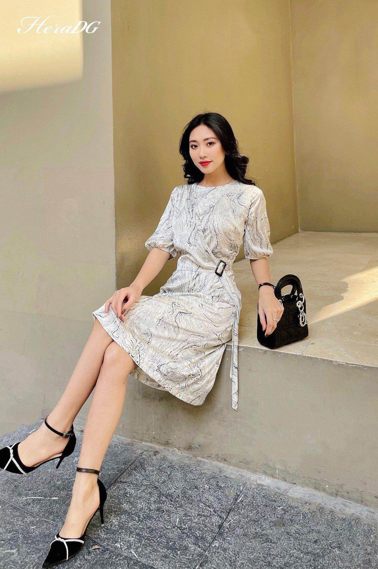 Đầm A đai eo 1 bên