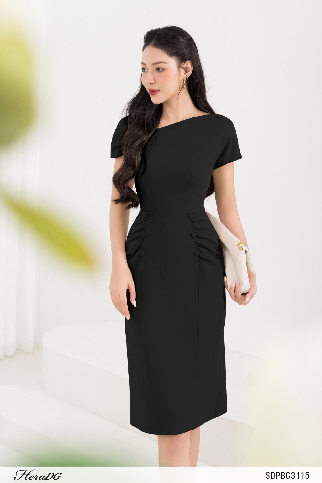 Đầm ôm nhún tay lệch