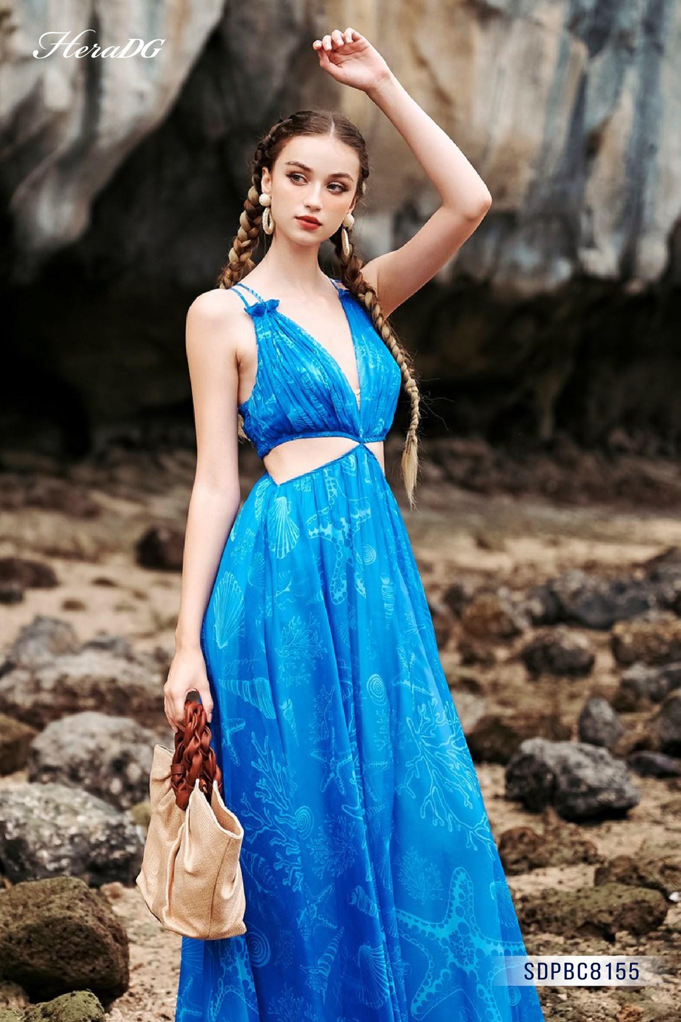 Đầm maxi hở eo