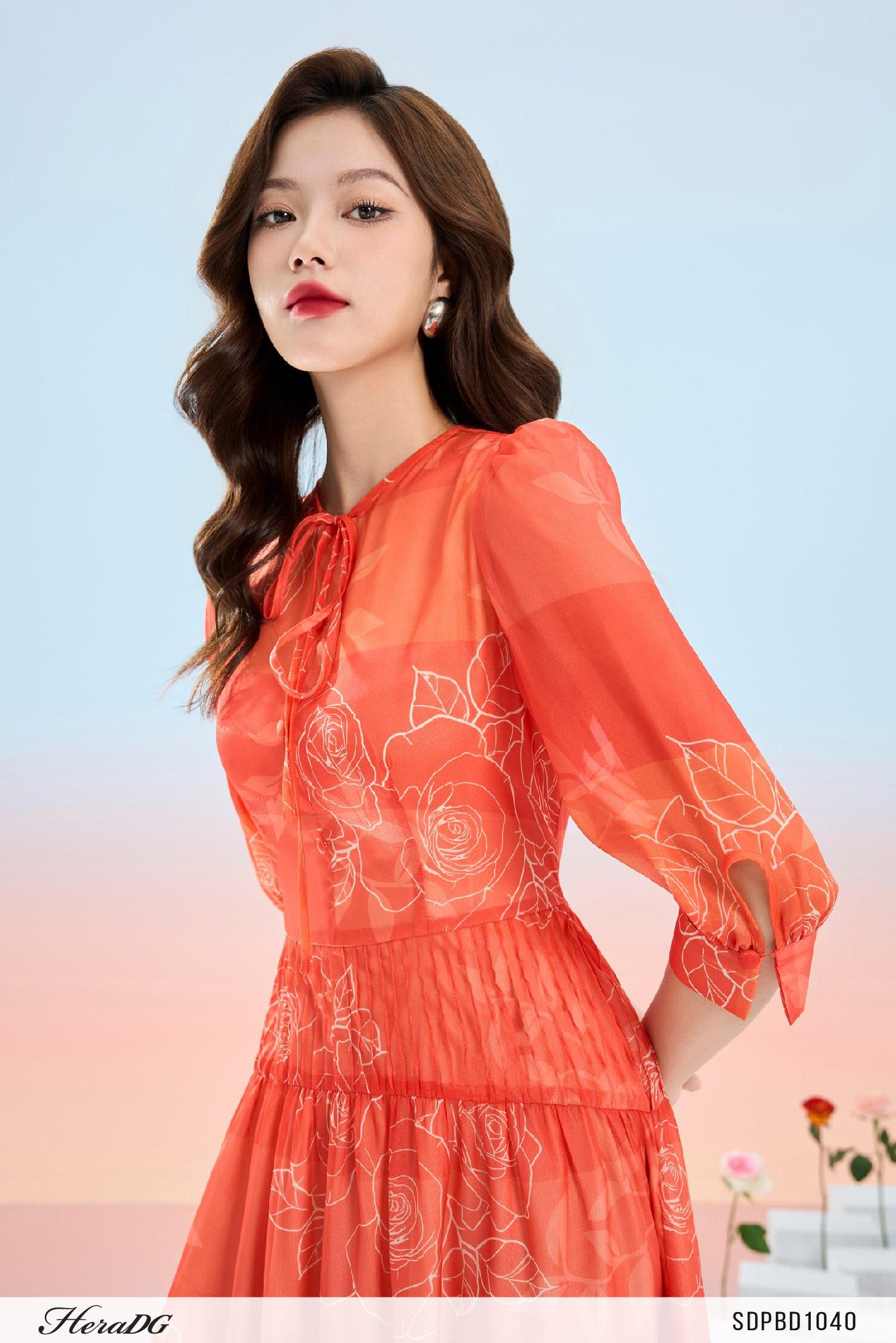 Đầm tơ xoè bấu ly gân