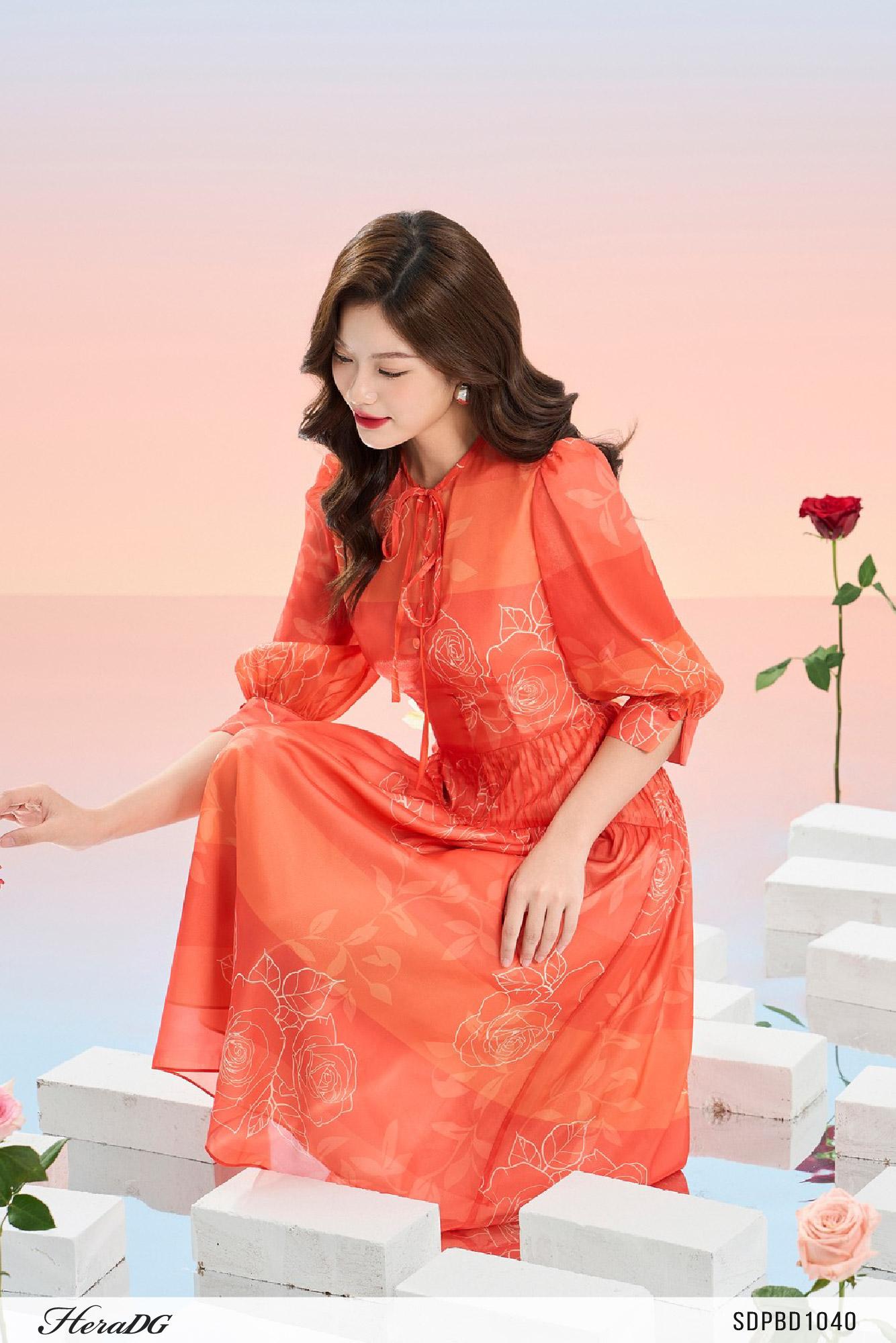 Đầm tơ xoè bấu ly gân