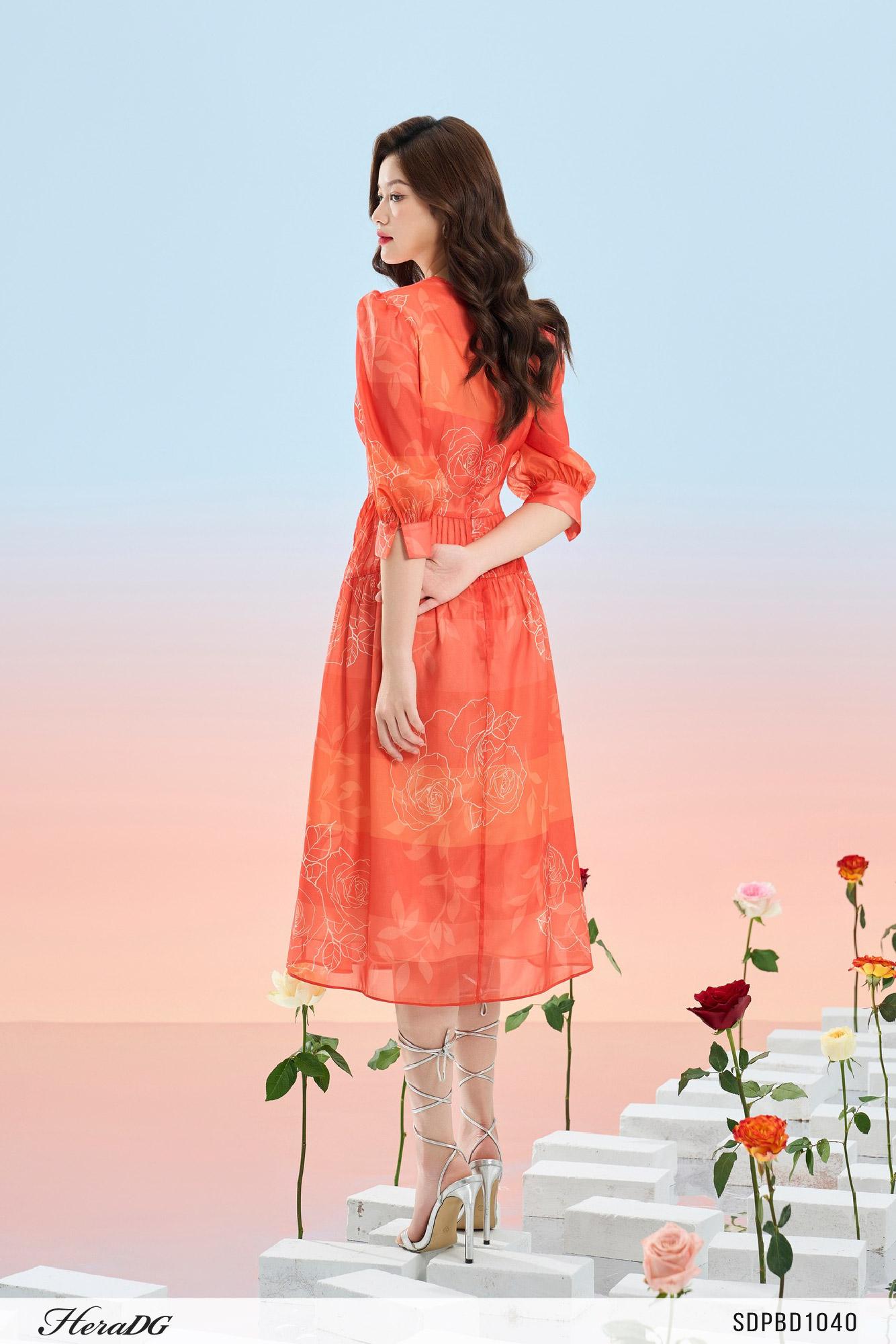 Đầm tơ xoè bấu ly gân
