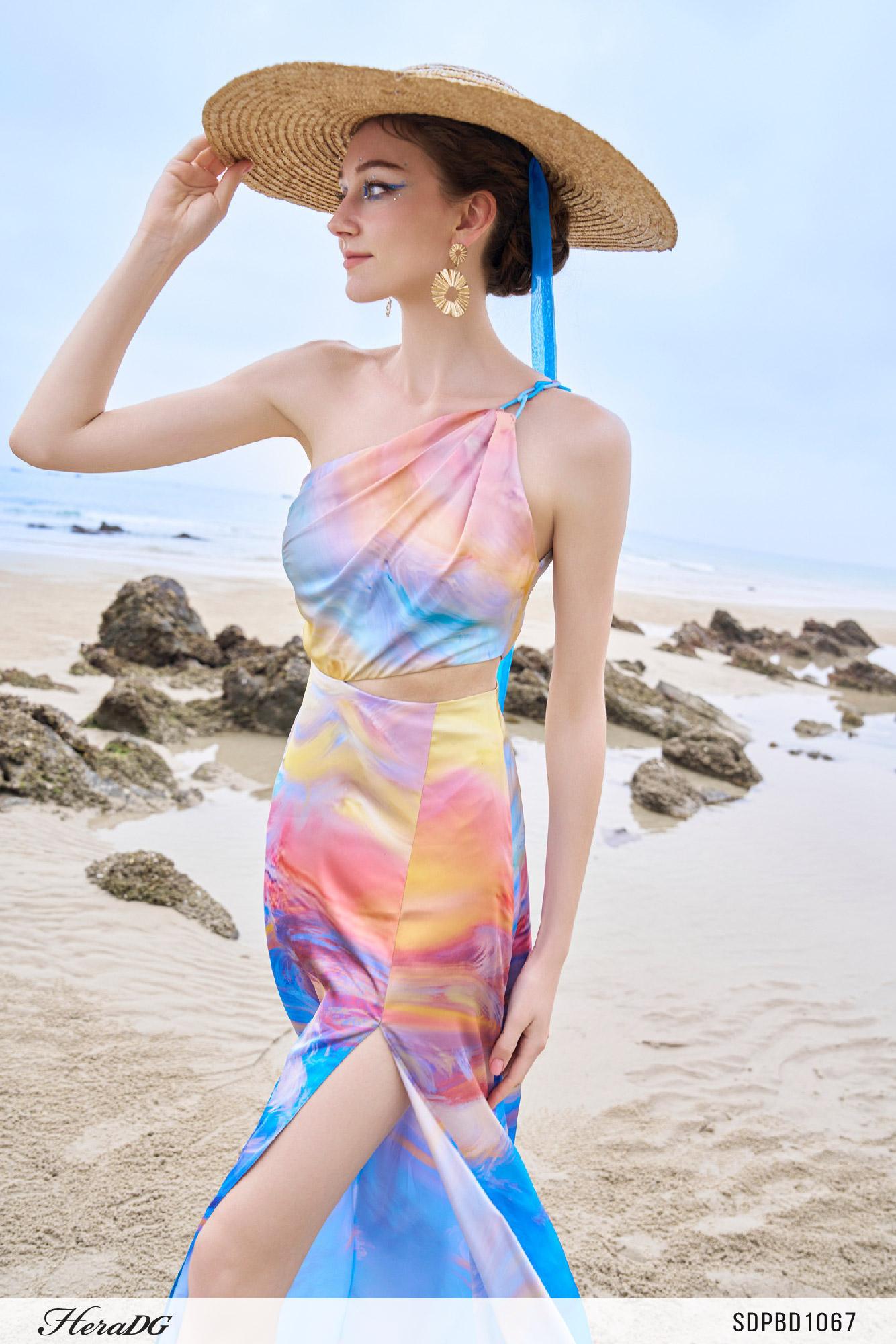 Đầm maxi lệch vai