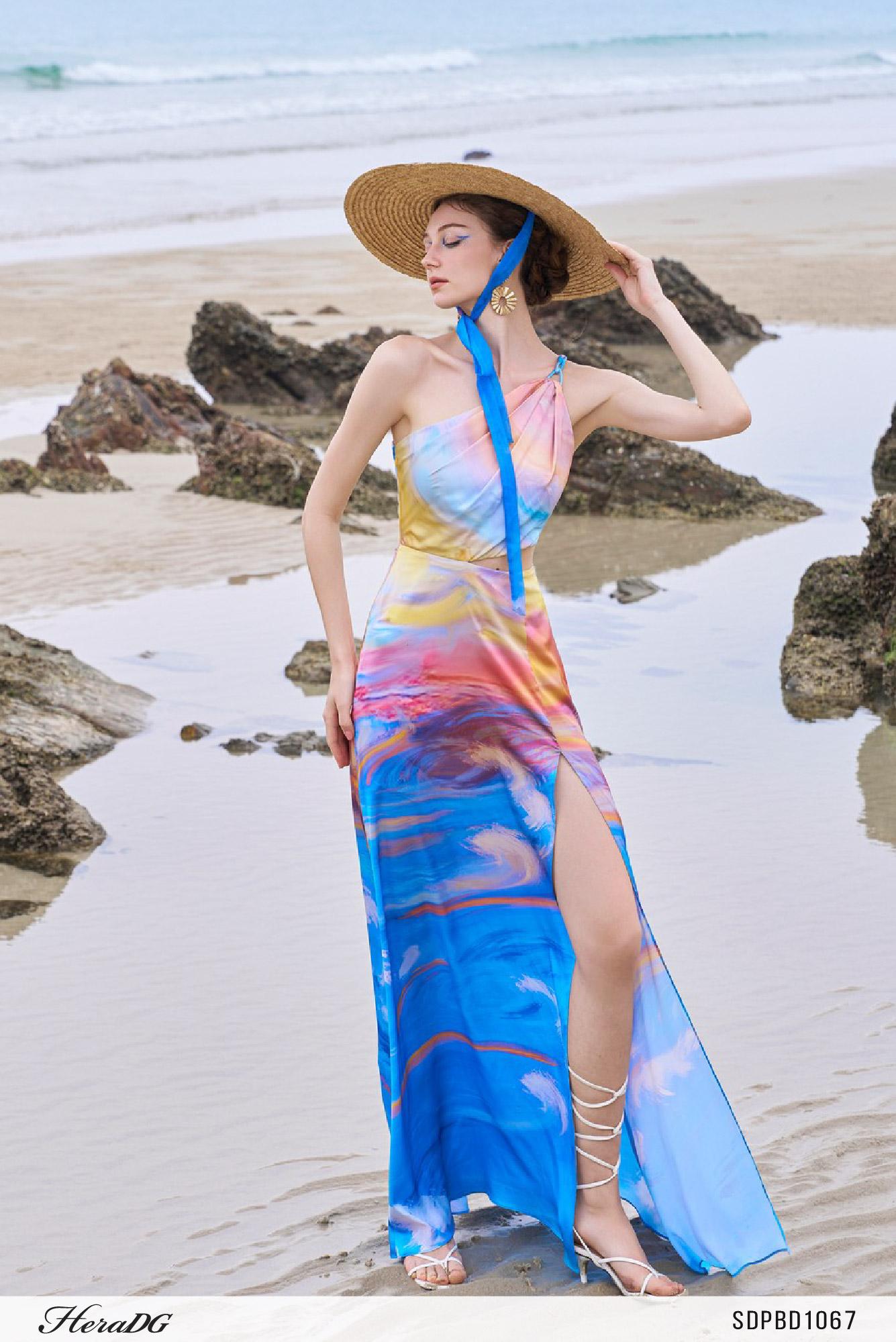 Đầm maxi lệch vai