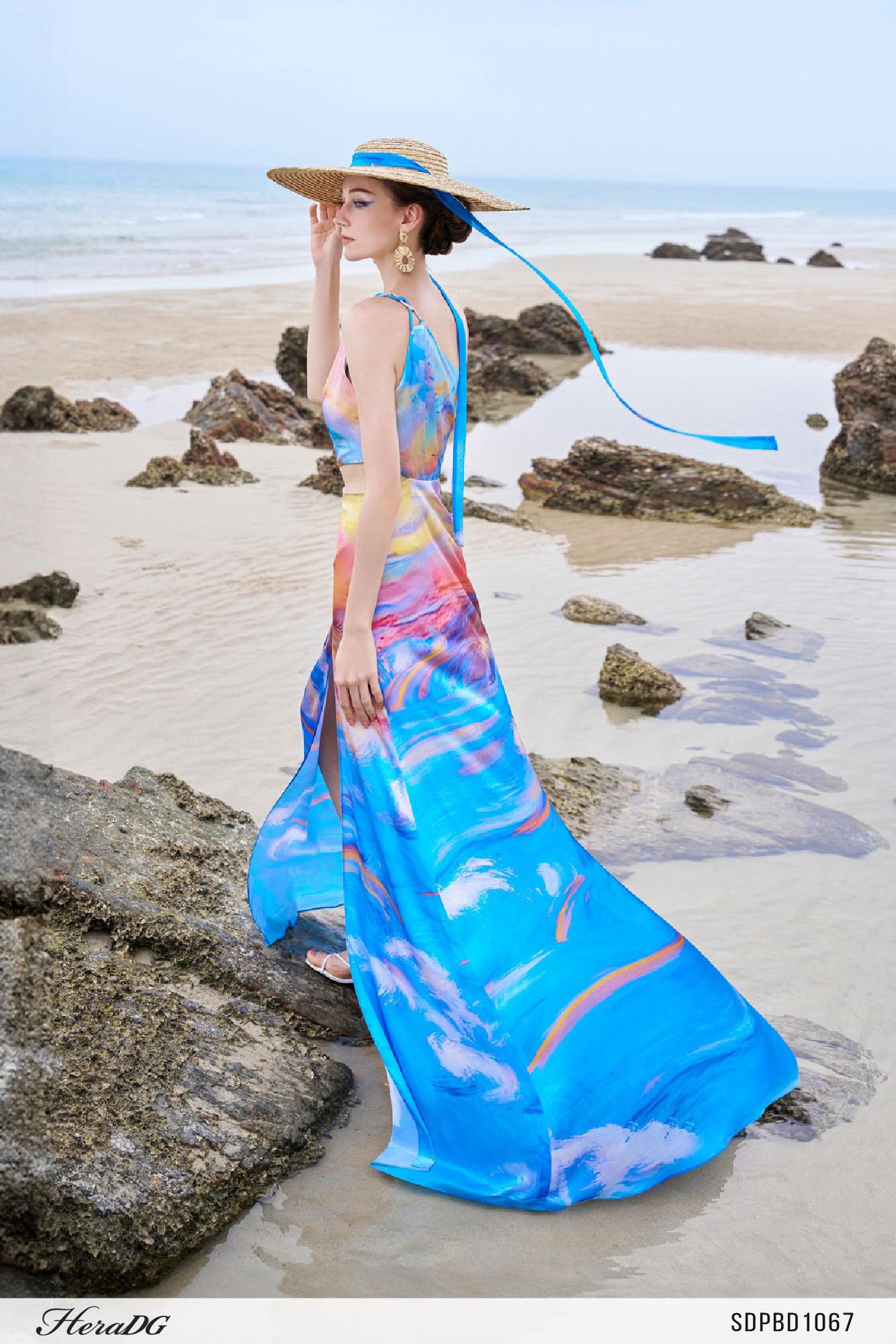 Đầm maxi lệch vai