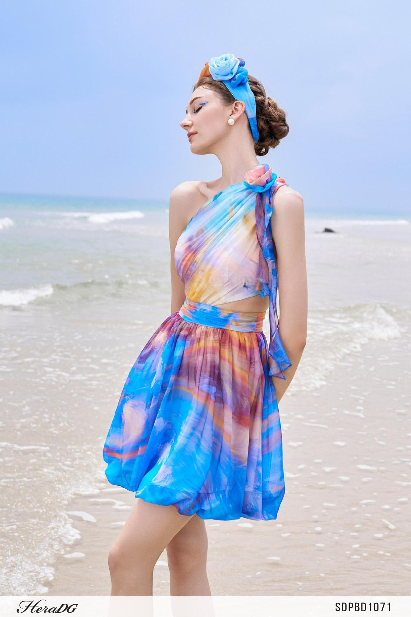 Đầm xoè lệch vai