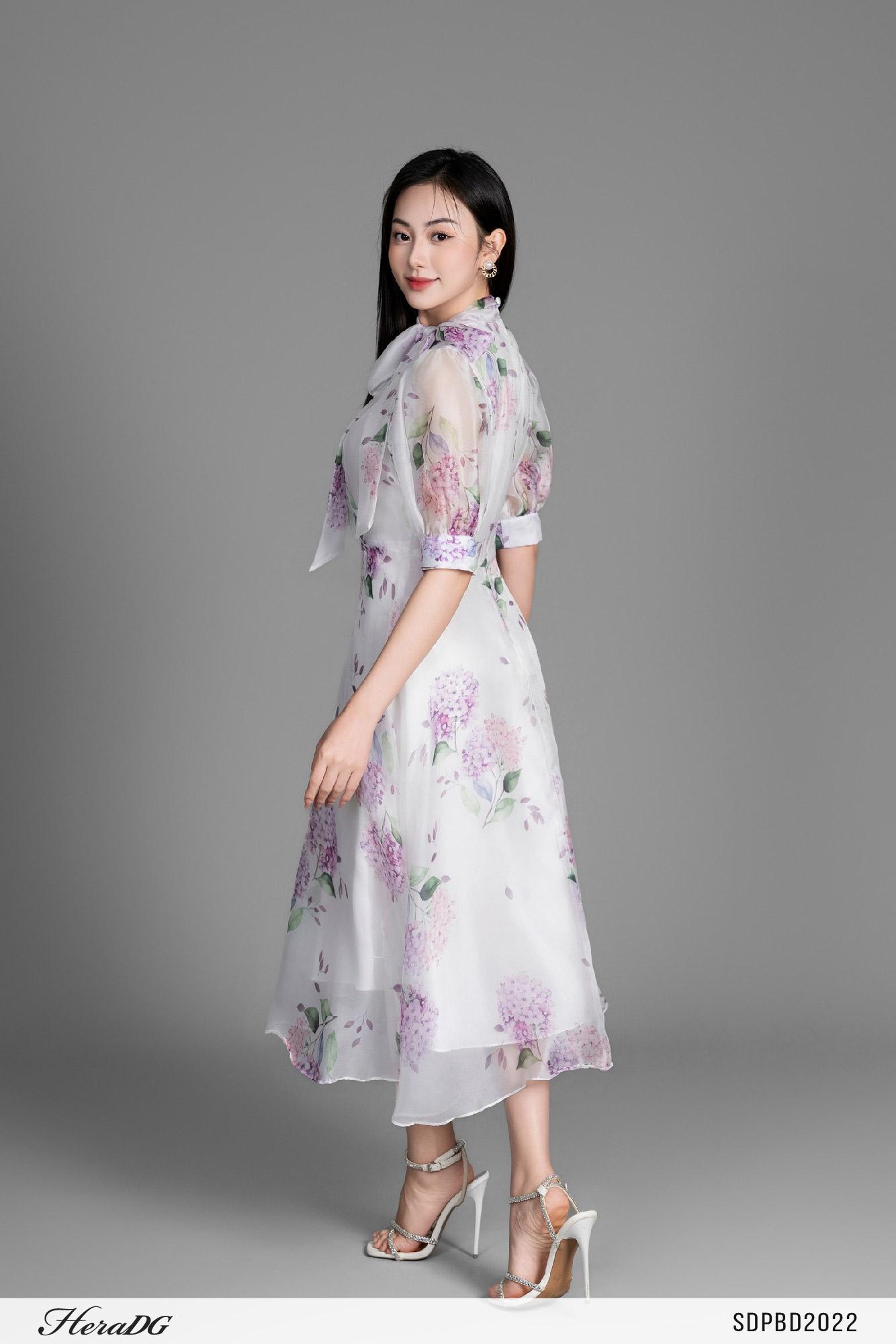Đầm tơ cổ thắt nơ