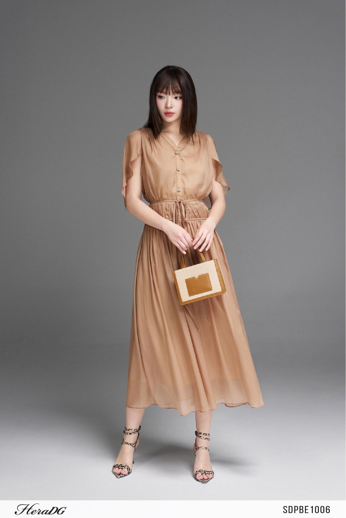 Đầm xoè ốp dây eo thắt nơ
