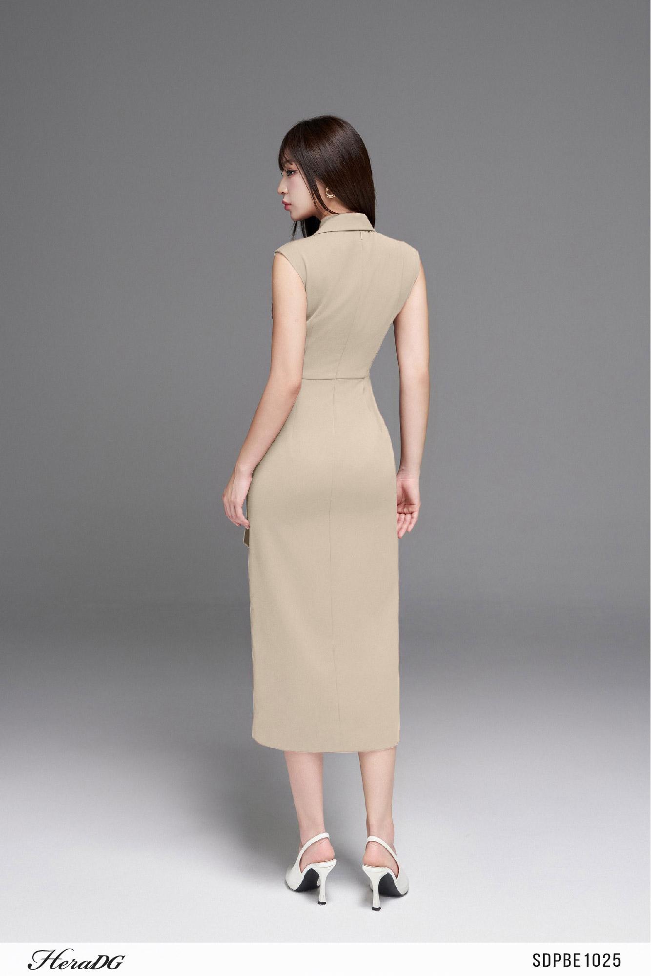 Đầm ôm cổ vest dáng dài