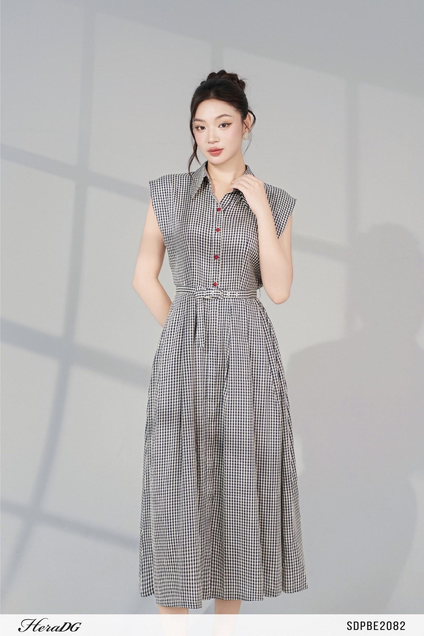 Đầm A sơ mi tay chờm