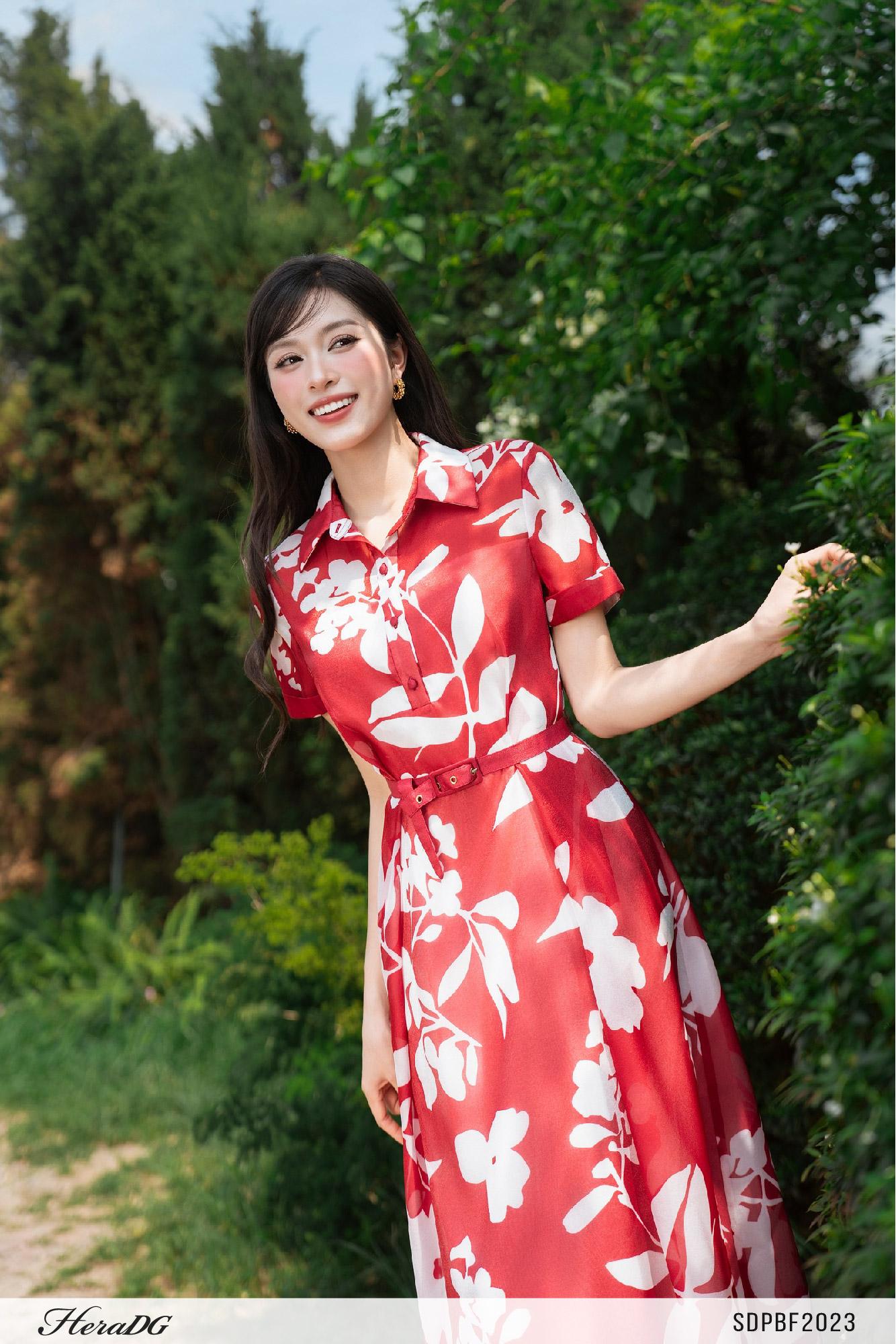 Đầm xòe họa tiết tay lơ vê