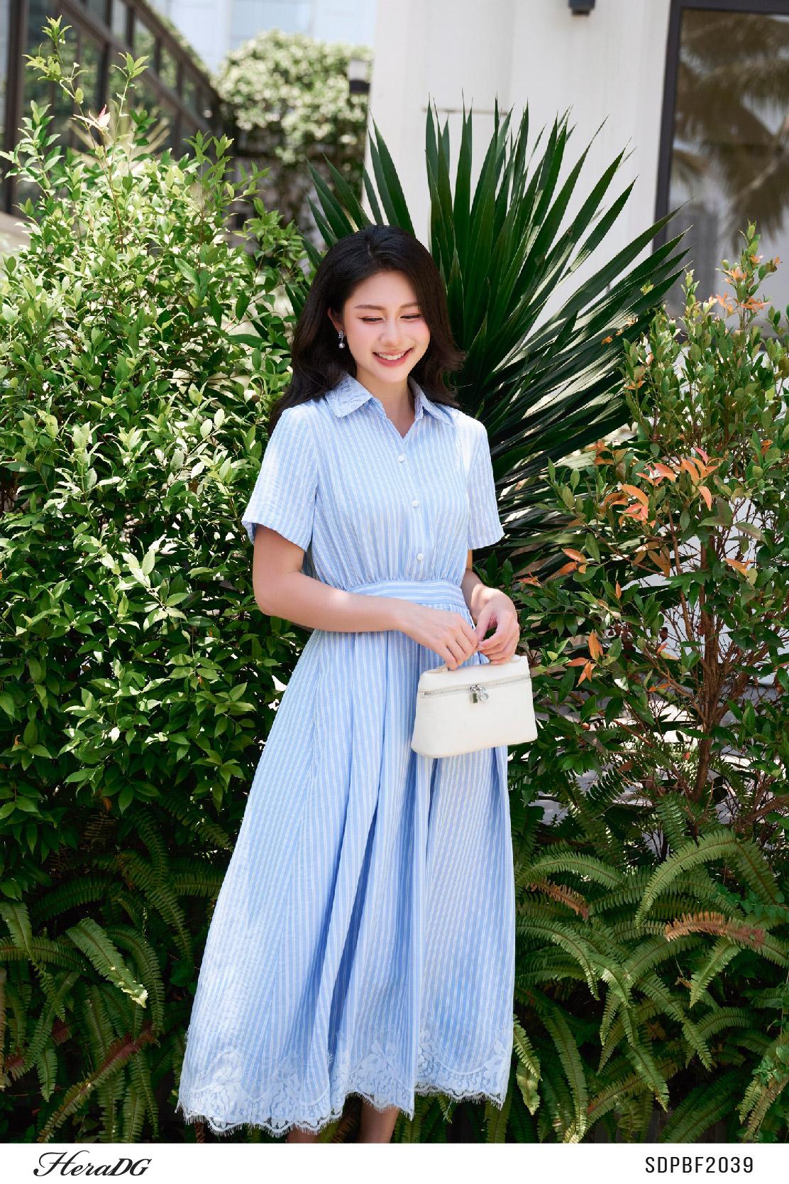 Đầm xòe cổ đức gấu phối ren