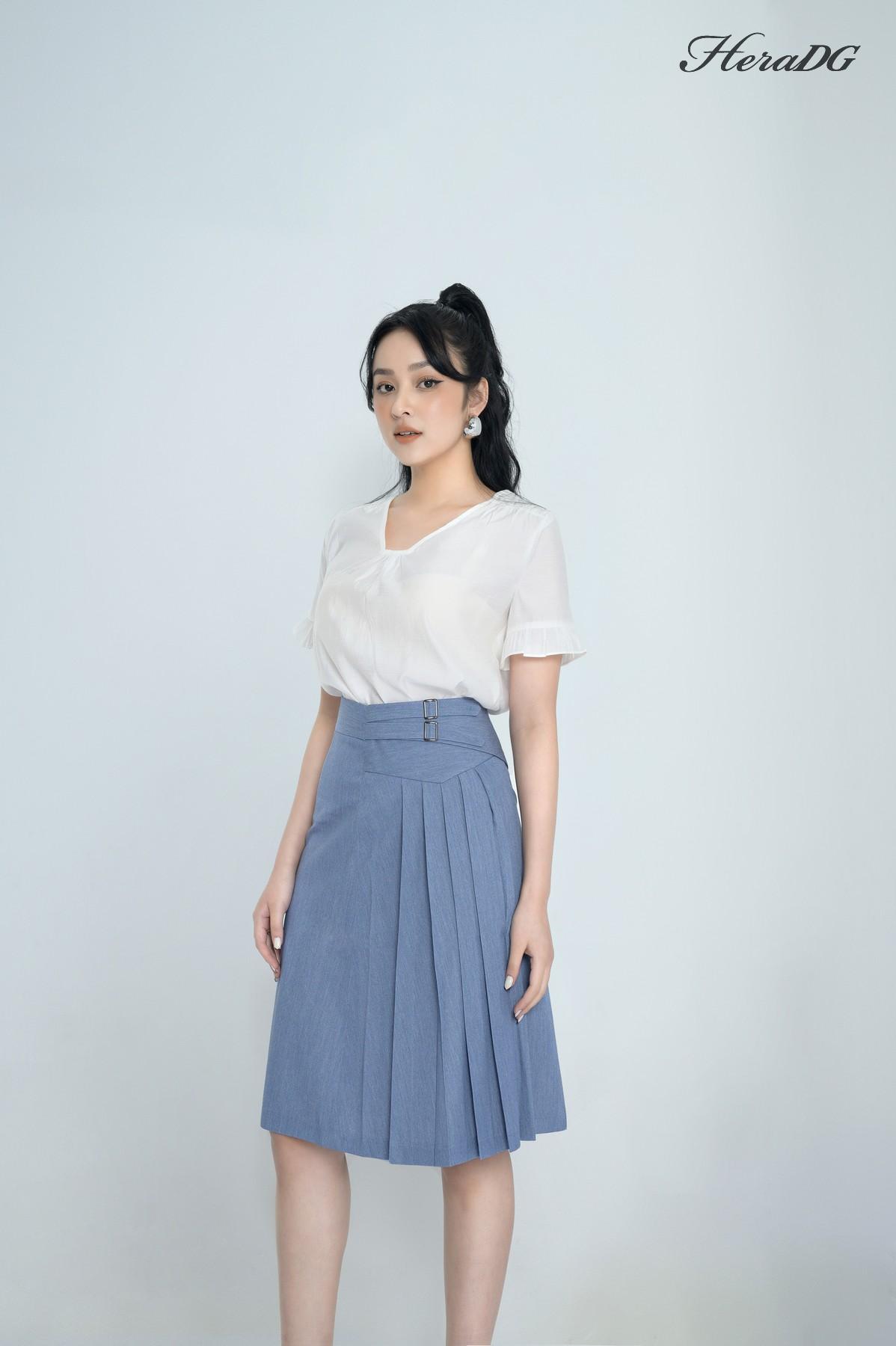 Chân váy A xếp ly 1 bên