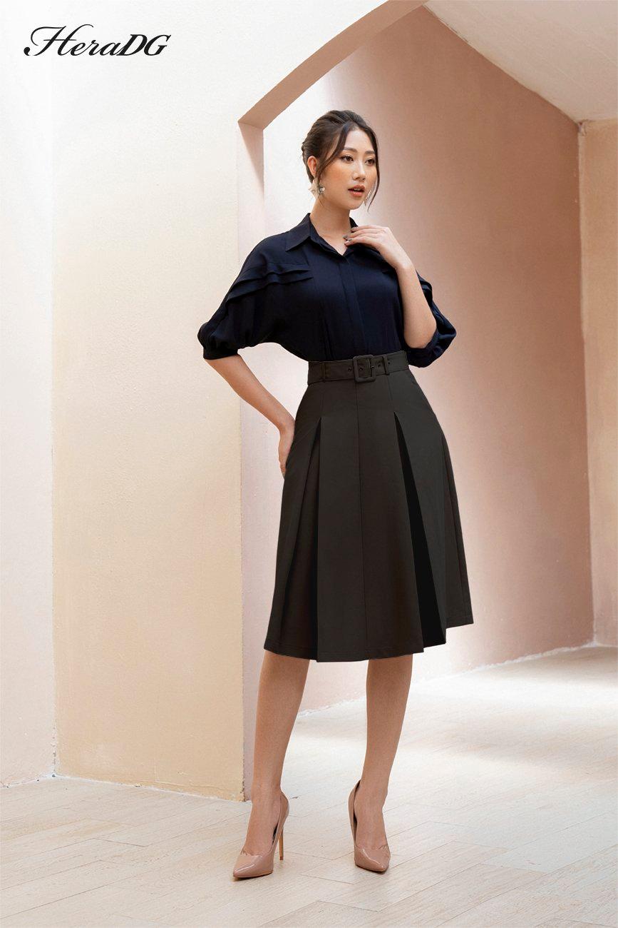 Chân váy xoè xếp ly trước