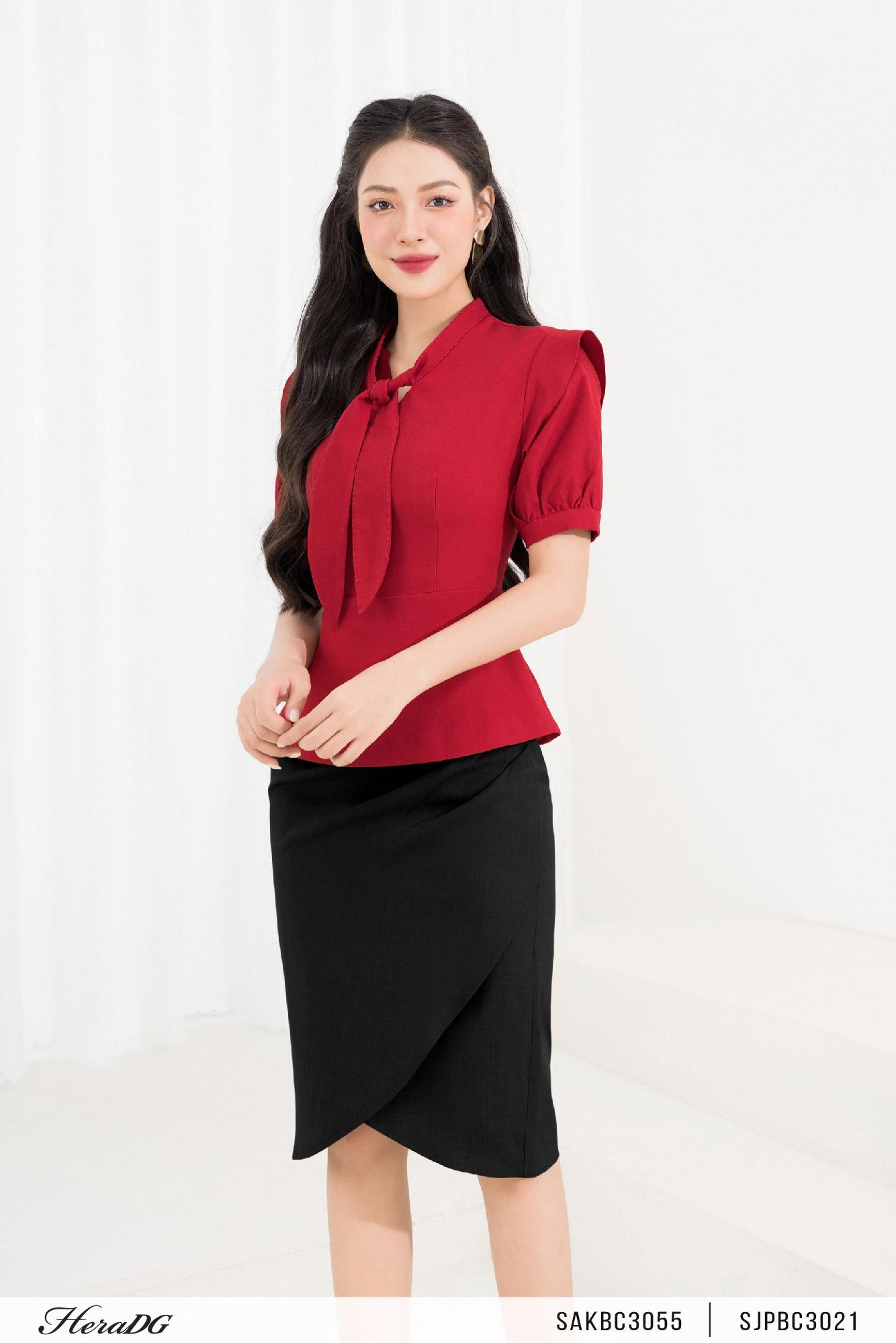 Chân váy ôm vạt chồng – Đen – ảnh 4